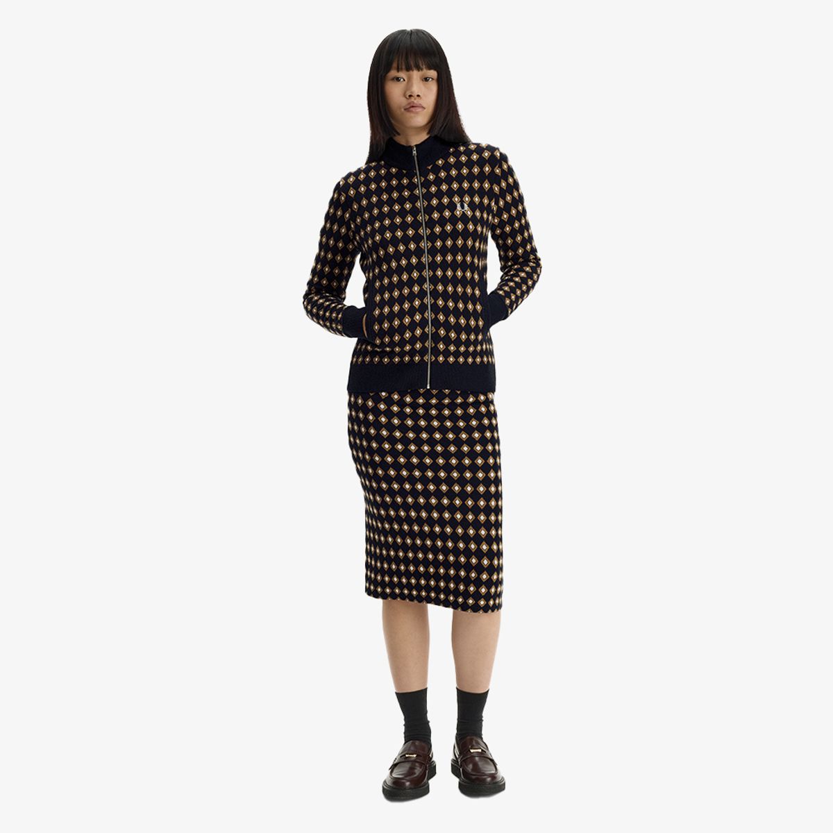 프레드페리(FRED PERRY) [Womens] 부클 자가드 니트 트랙 재킷 - 네이비/화이트 AFPF2G33178-608