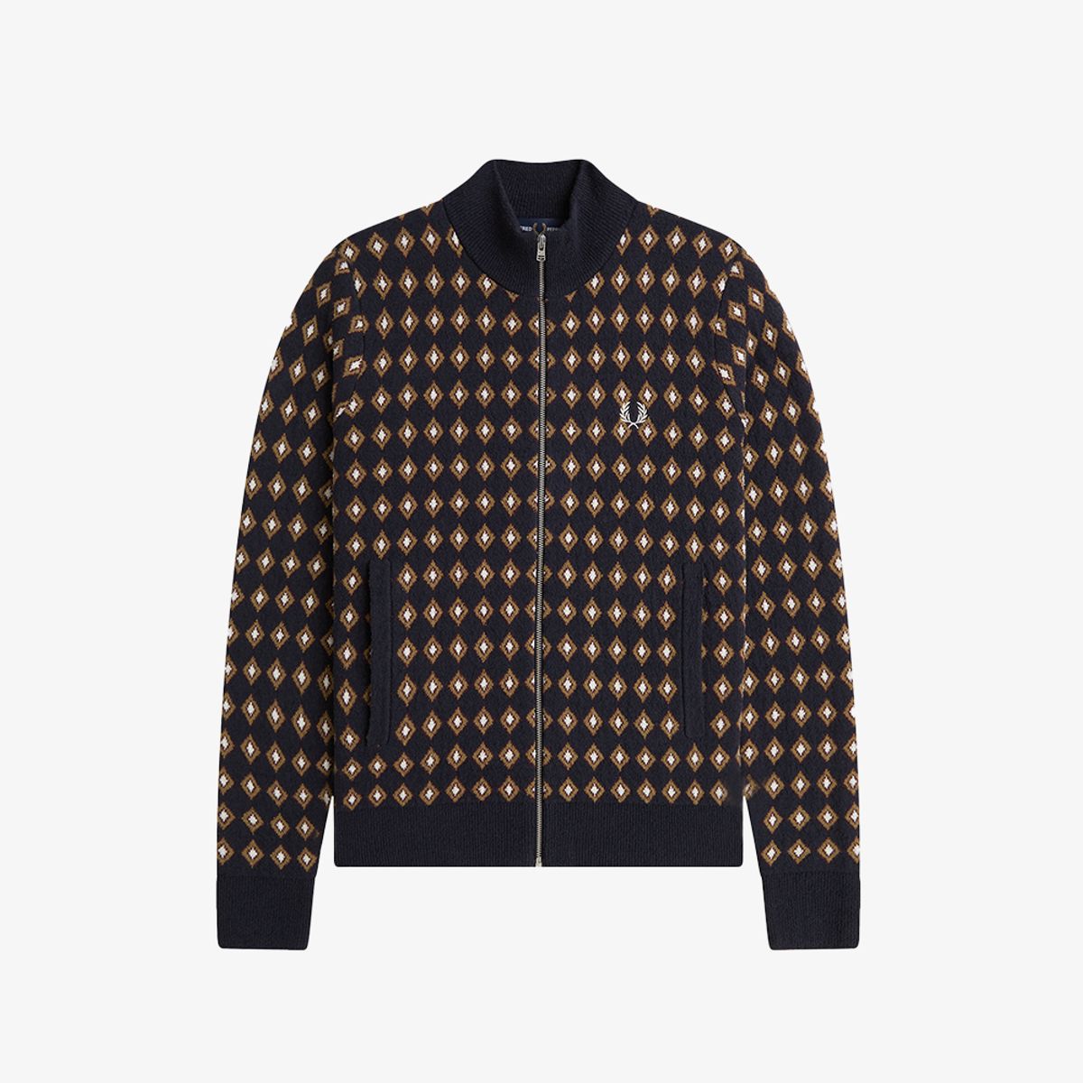 프레드페리(FRED PERRY) [Womens] 부클 자가드 니트 트랙 재킷 - 네이비/화이트 AFPF2G33178-608