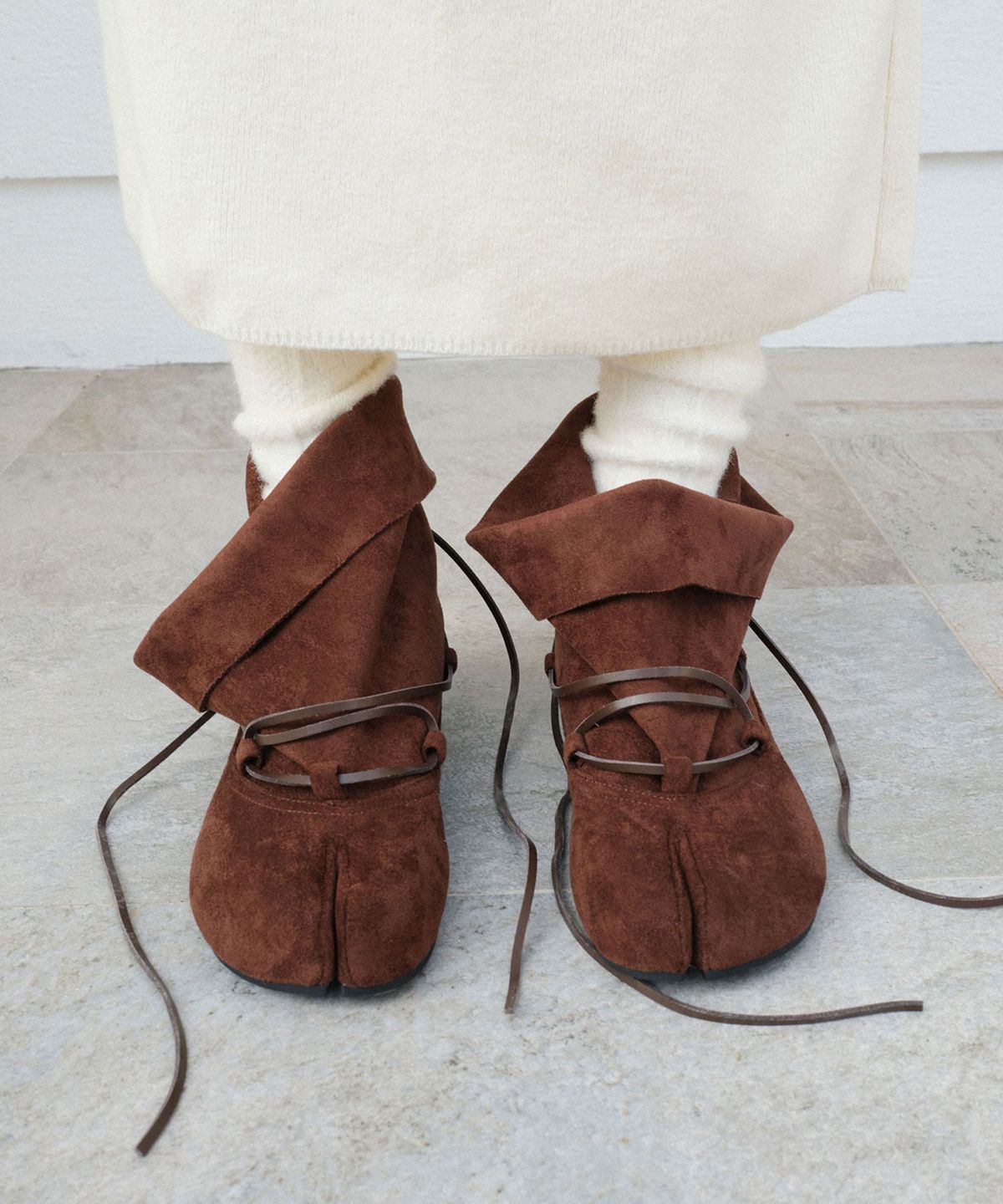 페이즈(PAES) Folded String Boots / Brown
