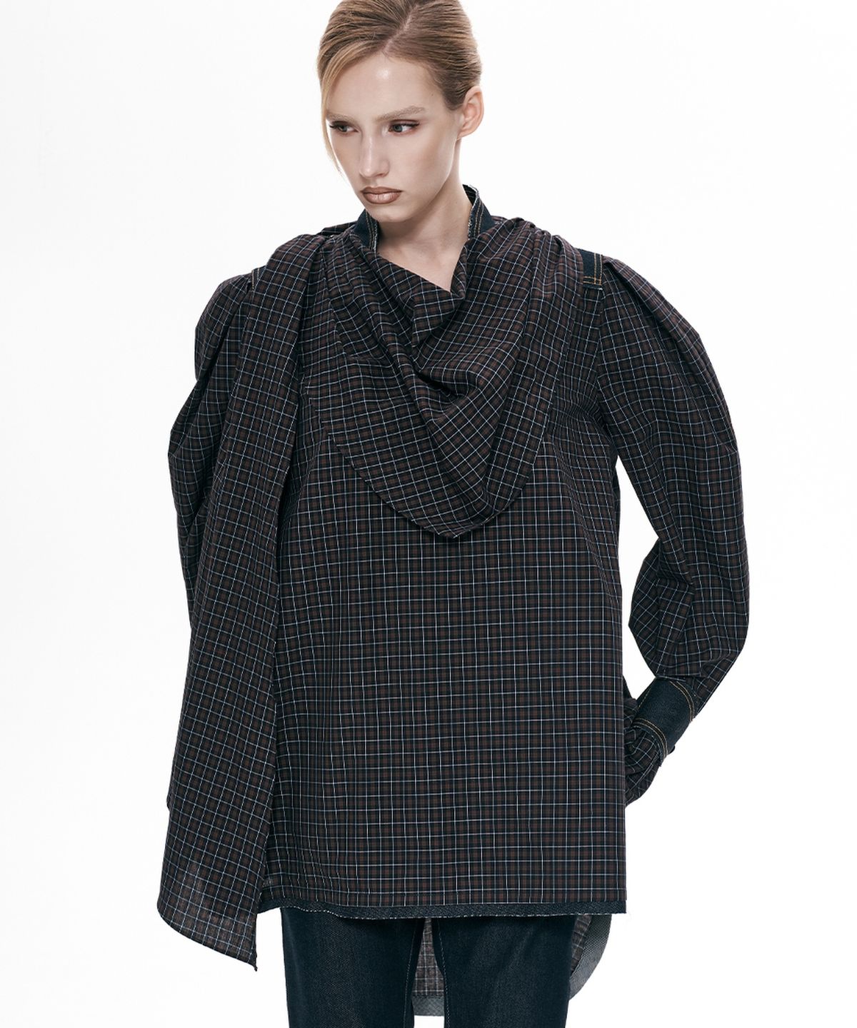 비건타이거(VEGAN TIGER) CHECK CAPE BLOUSE