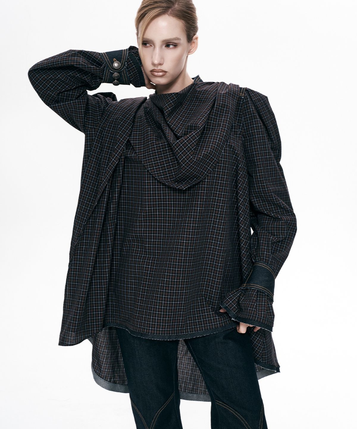 비건타이거(VEGAN TIGER) CHECK CAPE BLOUSE