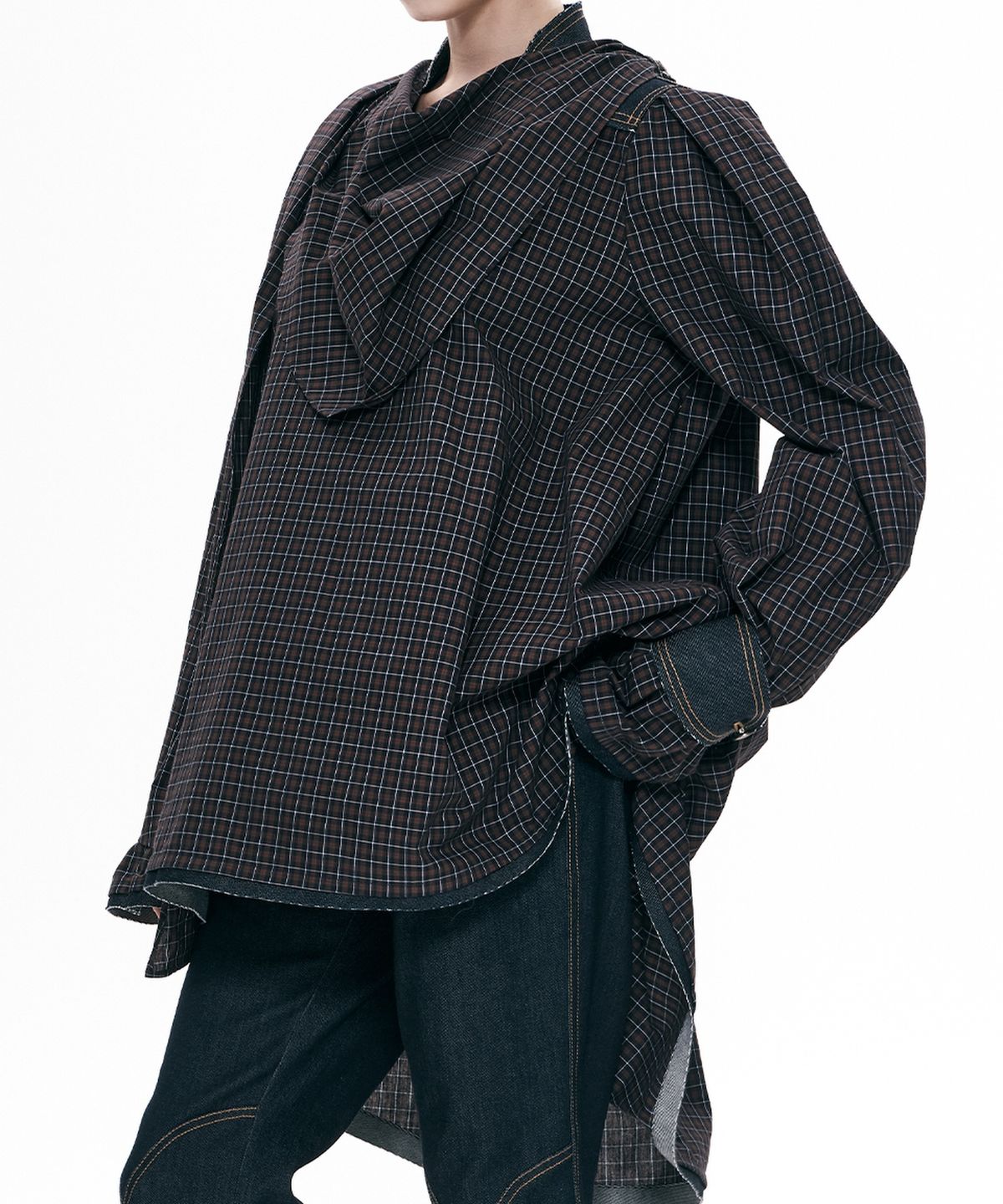 비건타이거(VEGAN TIGER) CHECK CAPE BLOUSE