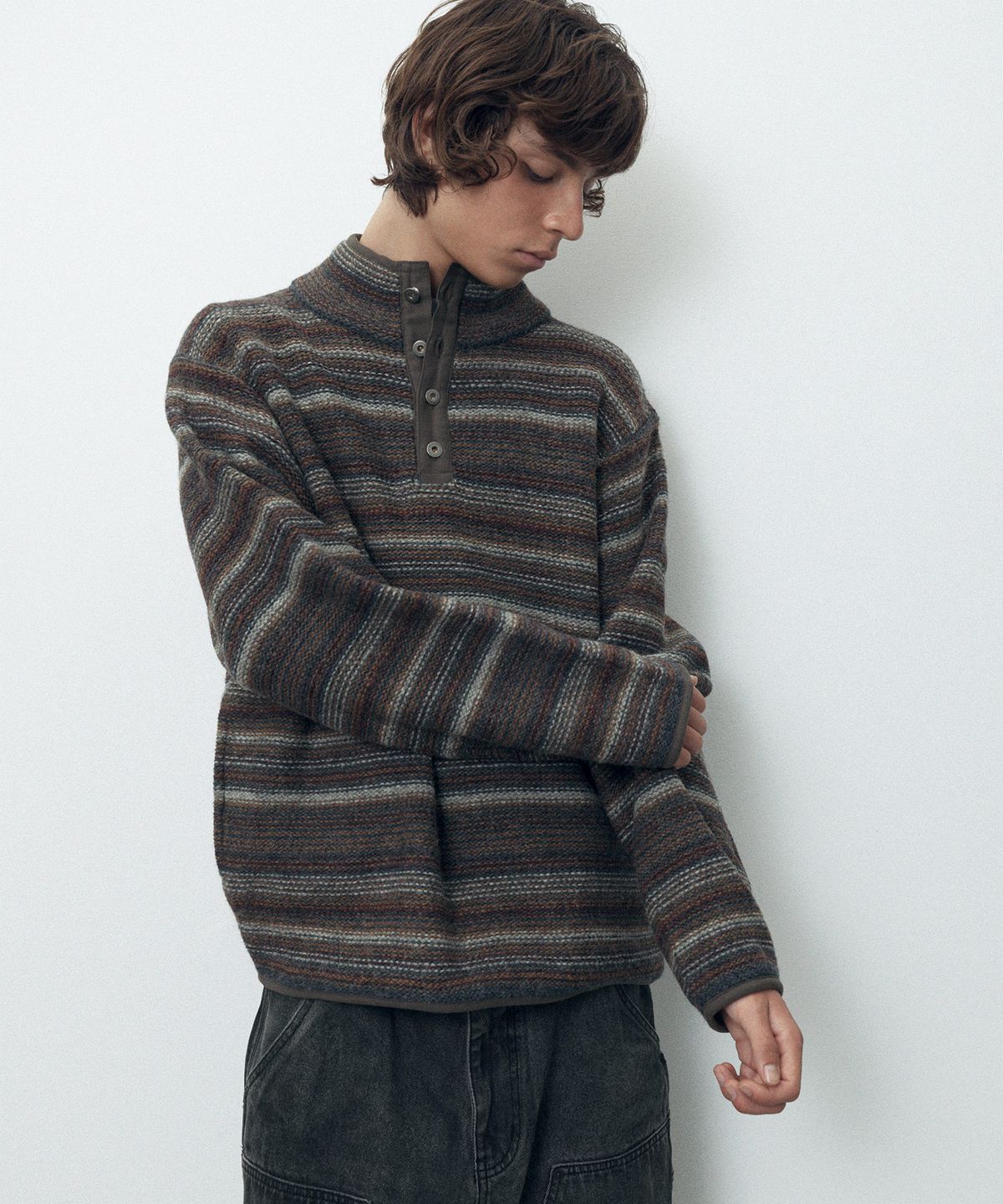 디스이즈네버댓(THISISNEVERTHAT) Striped Wool Knit Pullover Olive