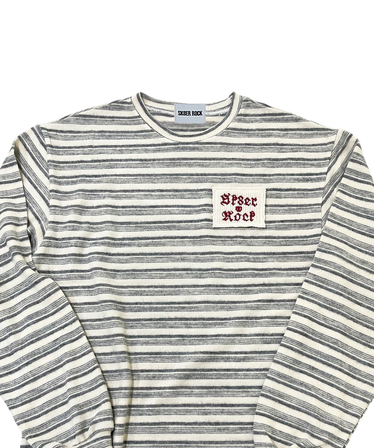 스케이터락(SK8ER ROCK) Fuzzy Stripe Knit Long Sleeve Tee (ivory*gray)