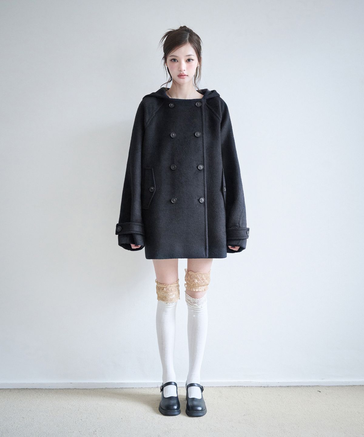레이즈미야(REISE MIYA) 레이 더블 하프 코트 [BLACK]