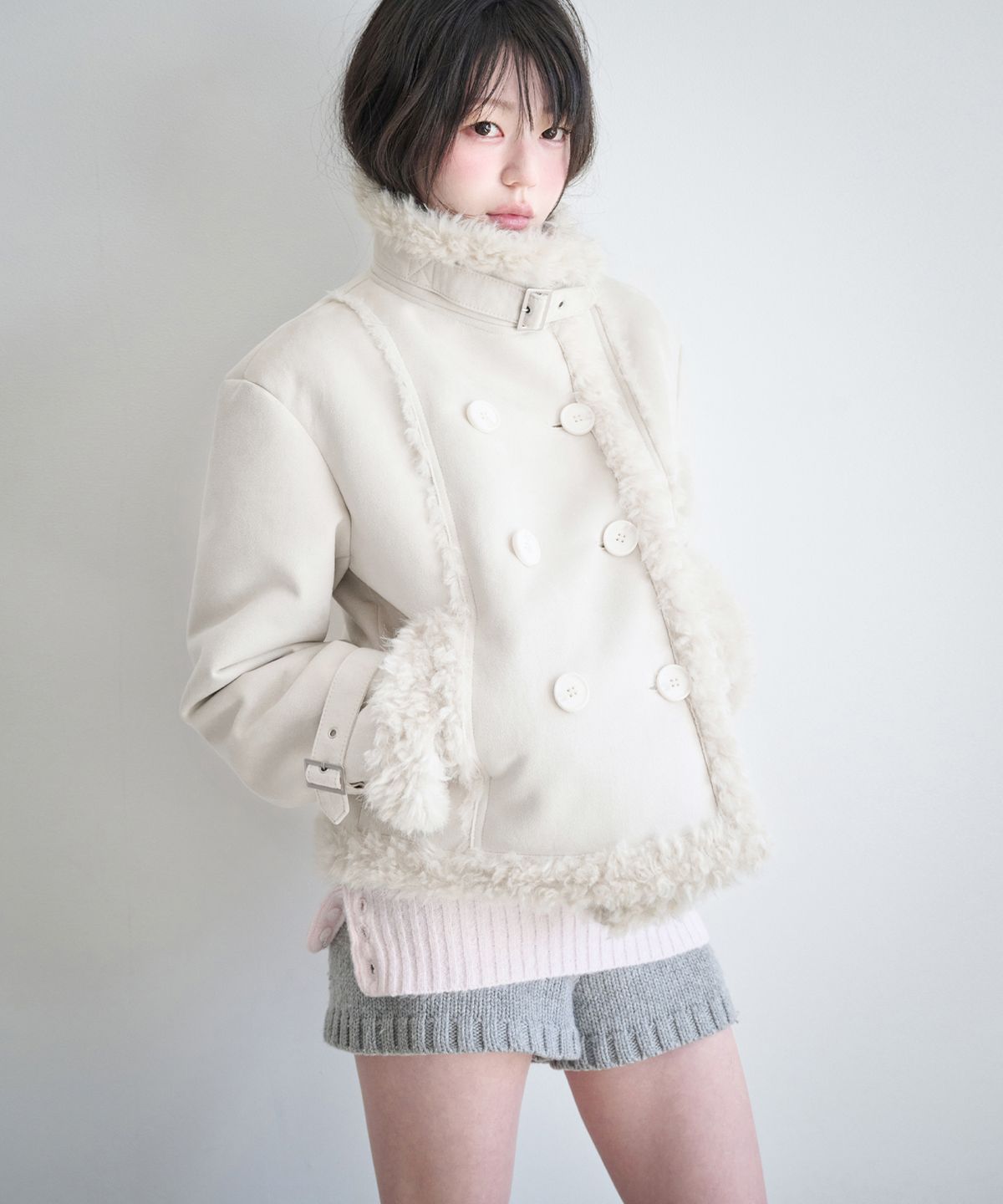 레이즈미야(REISE MIYA) 엘리 더블 무스탕 [IVORY]