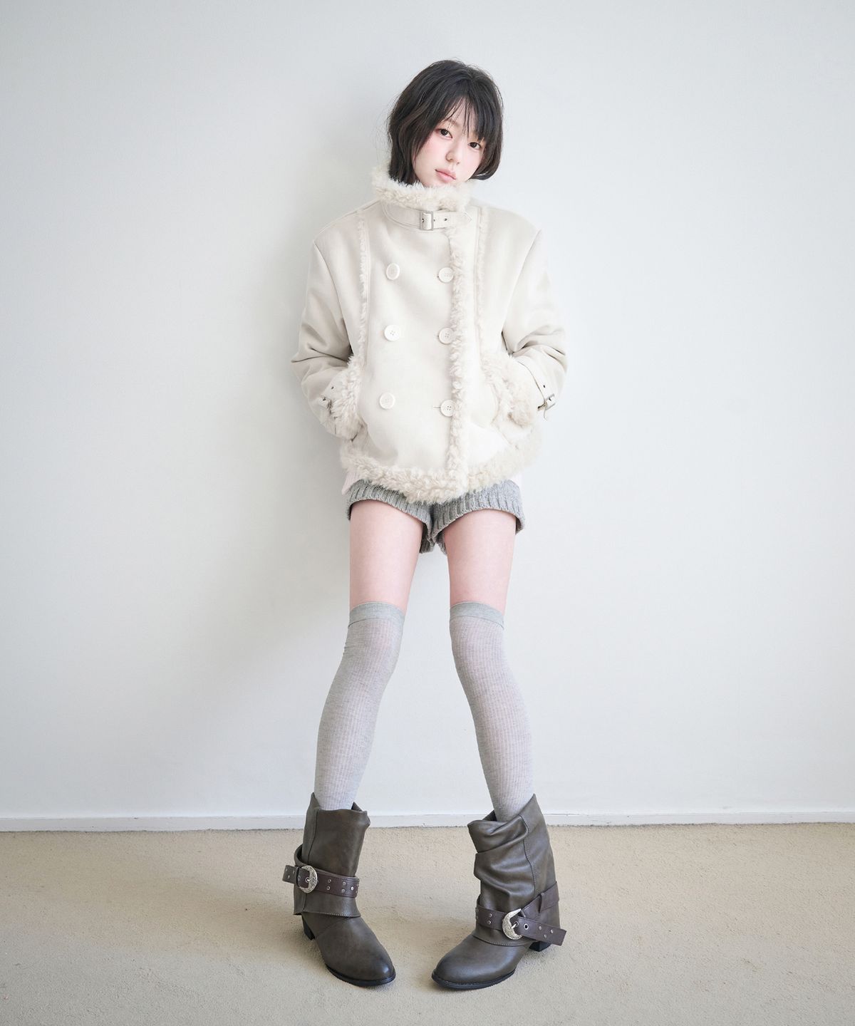 레이즈미야(REISE MIYA) 엘리 더블 무스탕 [IVORY]