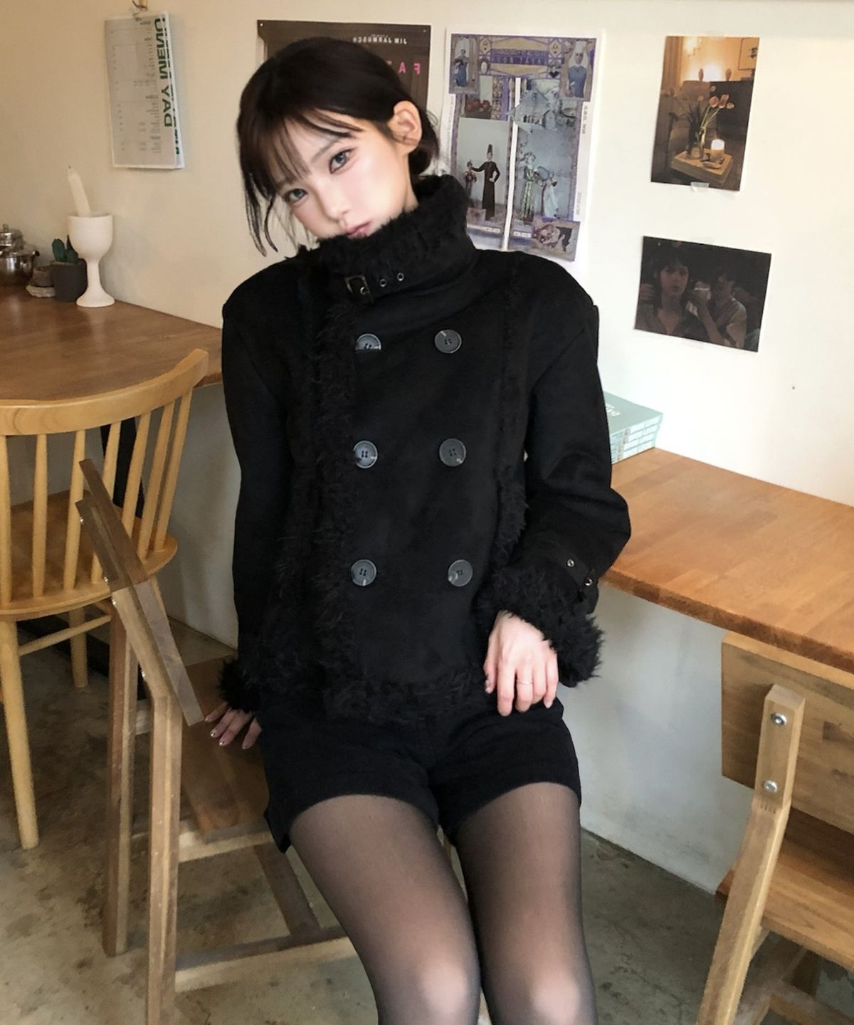 레이즈미야(REISE MIYA) 엘리 더블 무스탕 [BLACK]