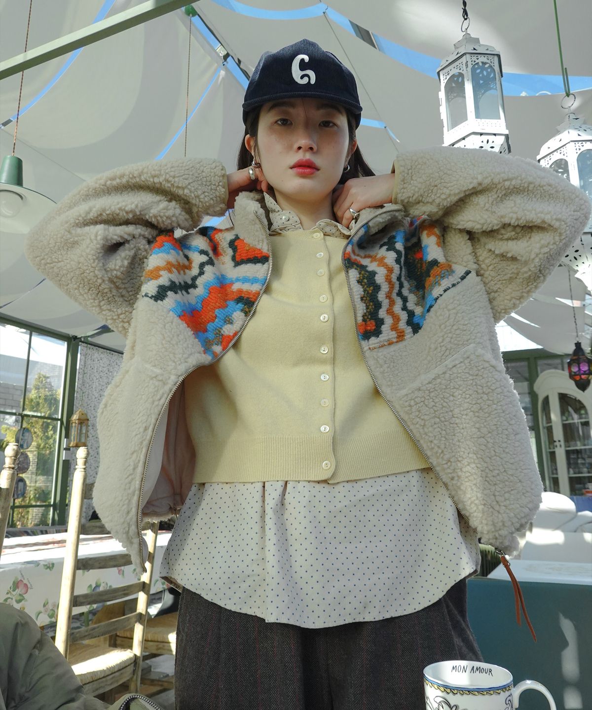 프리터(FRITUR) Crocher Fleece Jacket Beige_F263JP09