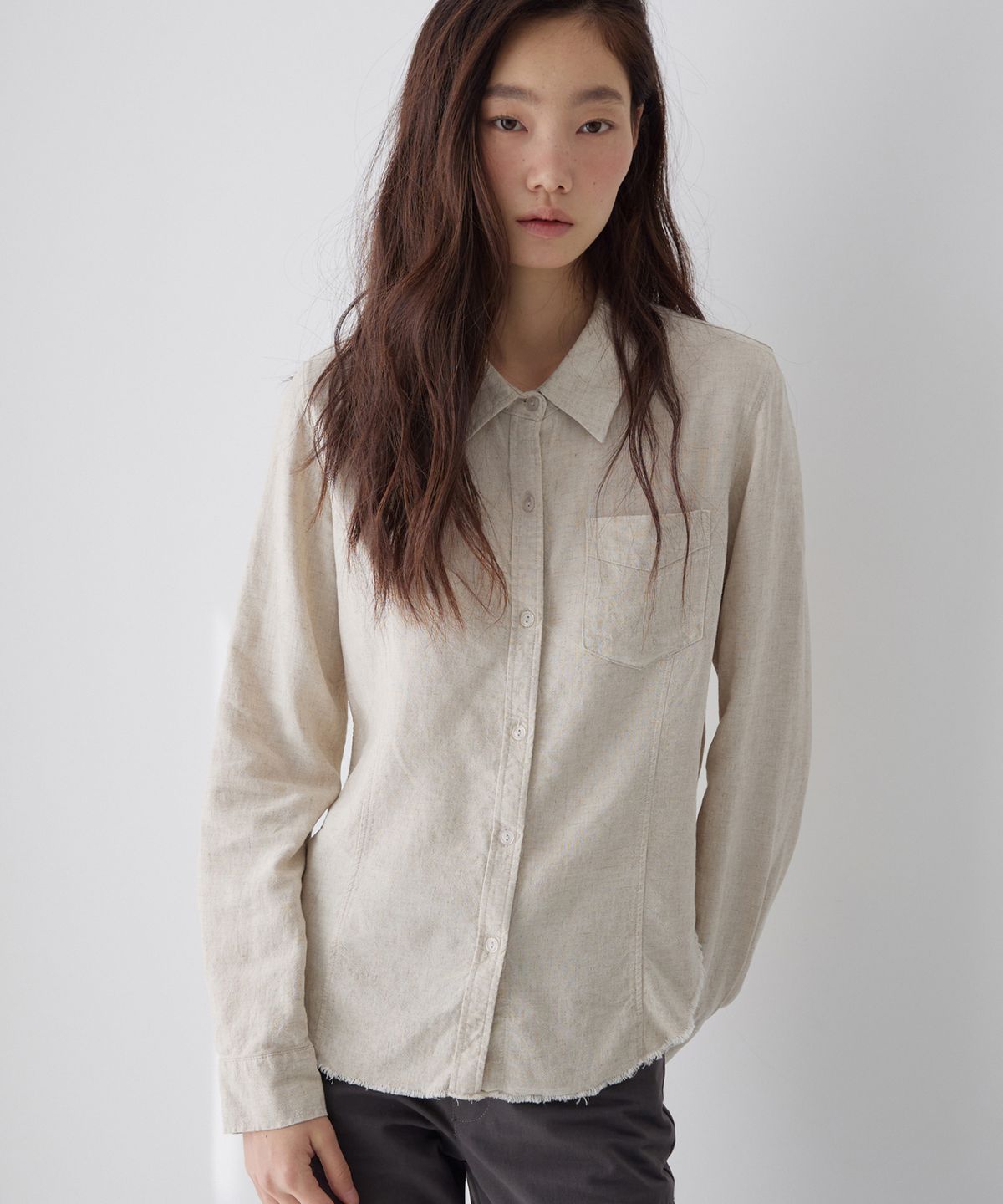 렌세(RENSE) Raw-Cut Washed Shirt Oatmeal