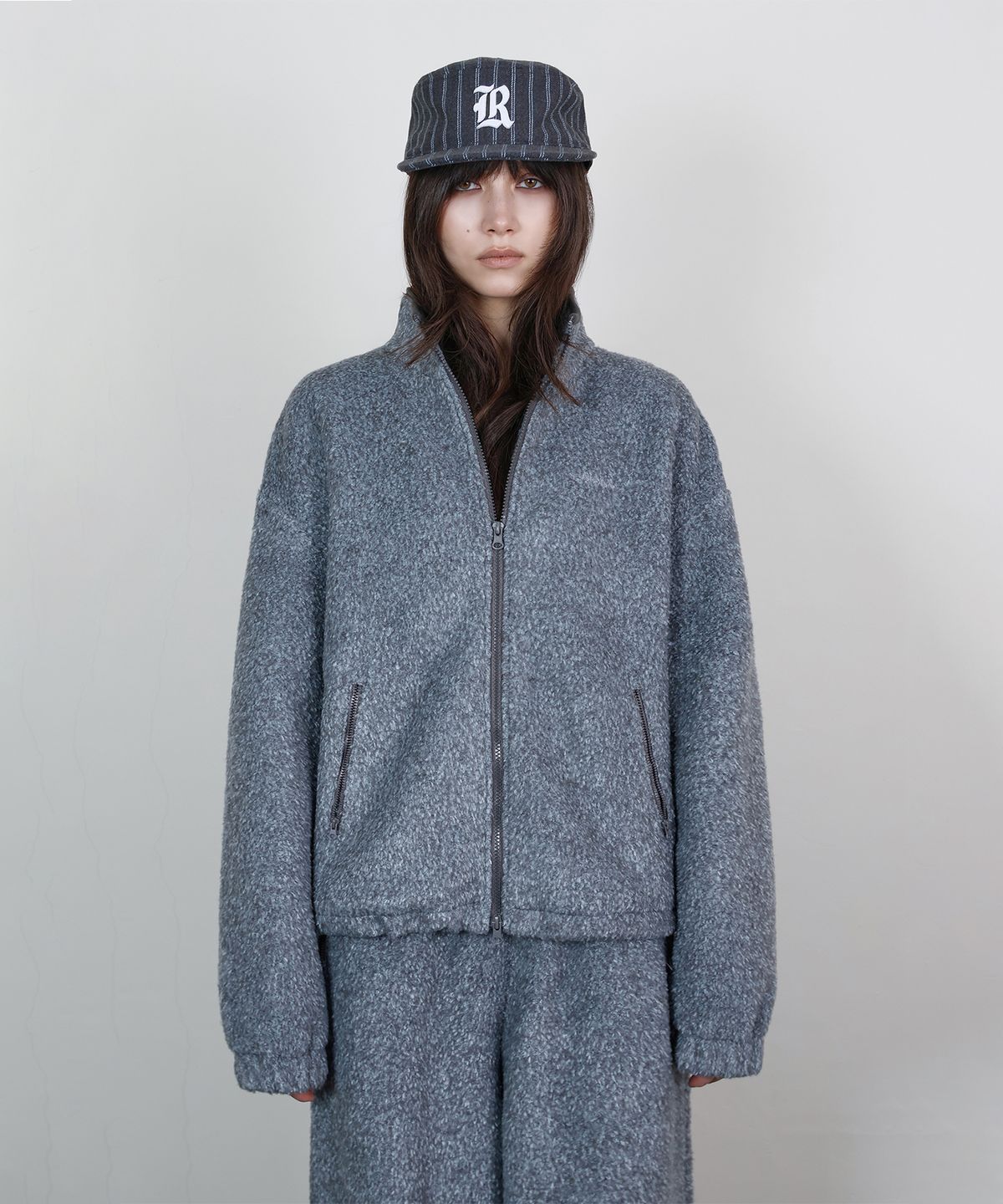 로타입(ROUGHTYPE) Wool Blend Boucle Fleece Zip-up - Gray
