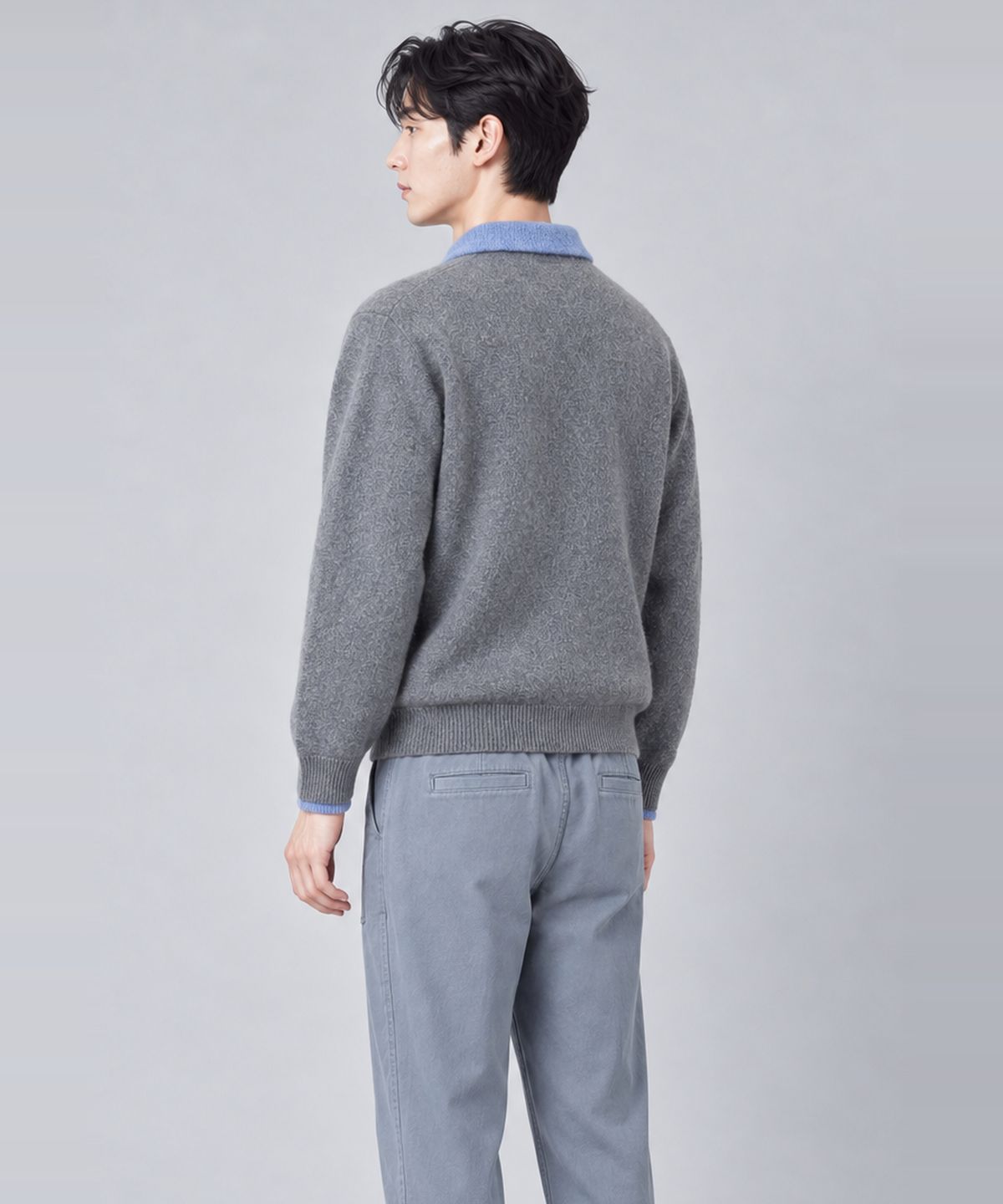 커스텀어스(CUSTOMUS) 남성 배색 카라 니트 폴로 겨울 긴팔 카라니트 CXS26WSKTA04 GRY