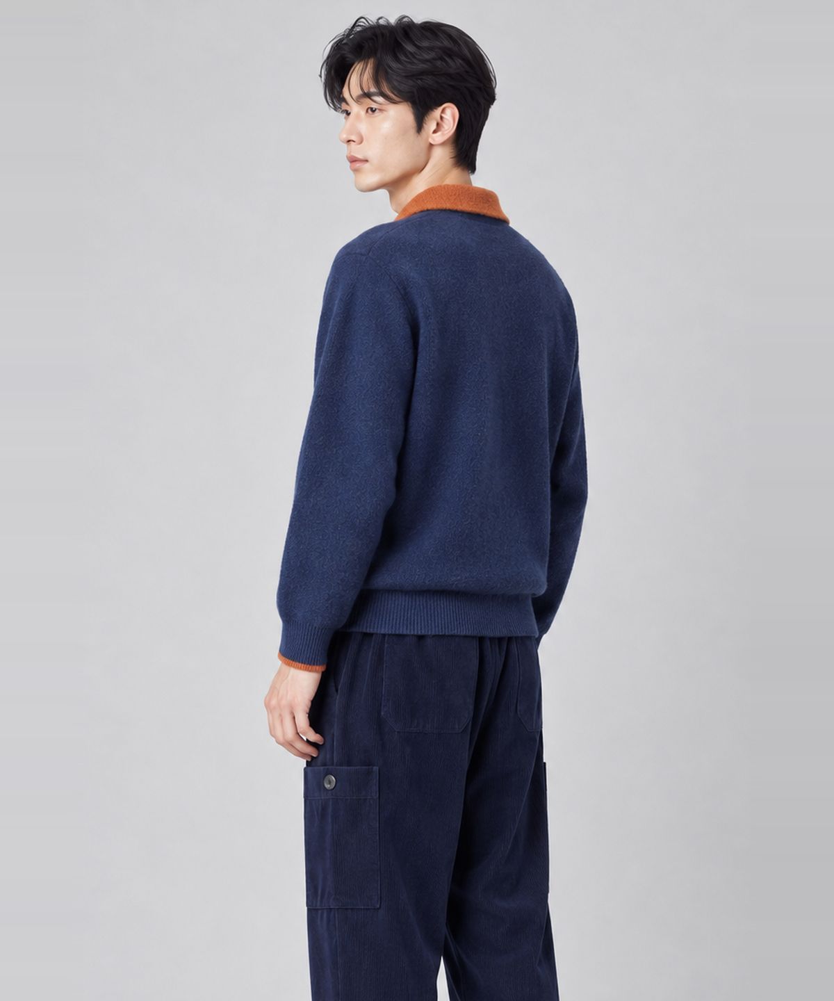 커스텀어스(CUSTOMUS) 남성 배색 카라 니트 폴로 겨울 긴팔 카라니트 CXS26WSKTA04 NAV