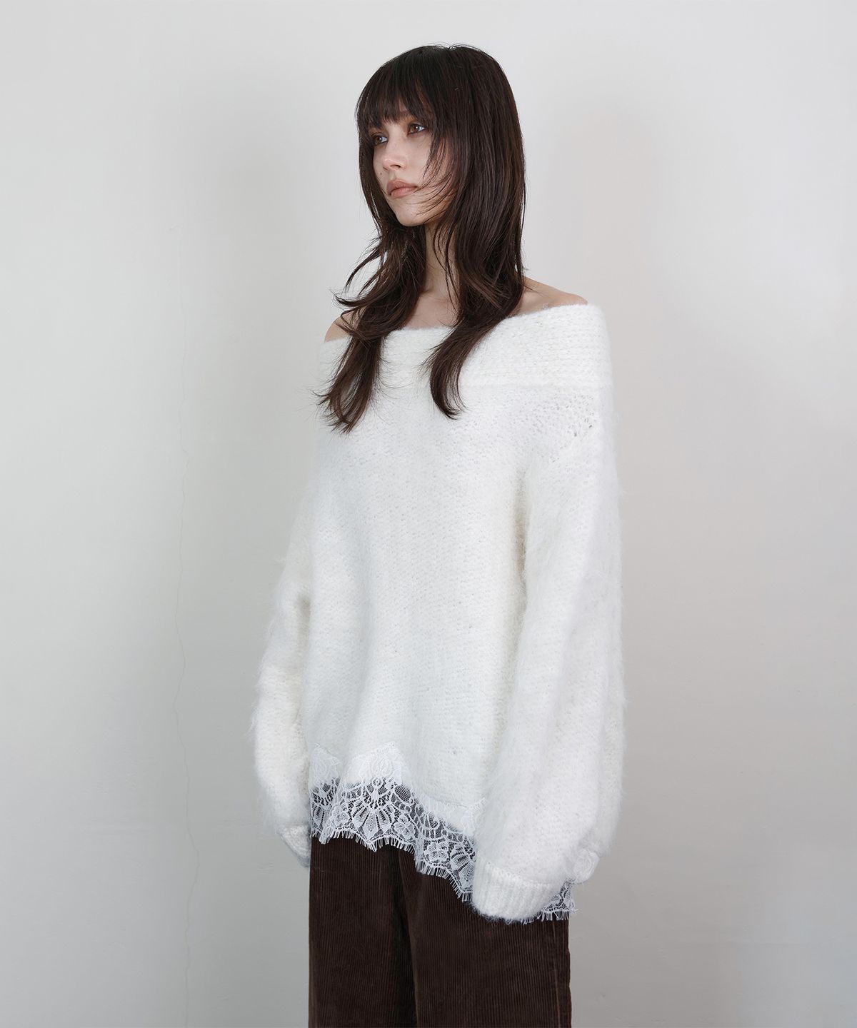 로타입(ROUGHTYPE) Off-shoulder Lace Knit - Ivory