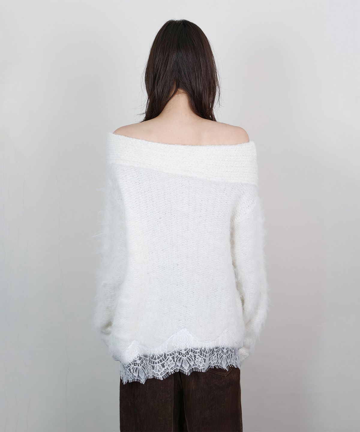 로타입(ROUGHTYPE) Off-shoulder Lace Knit - Ivory