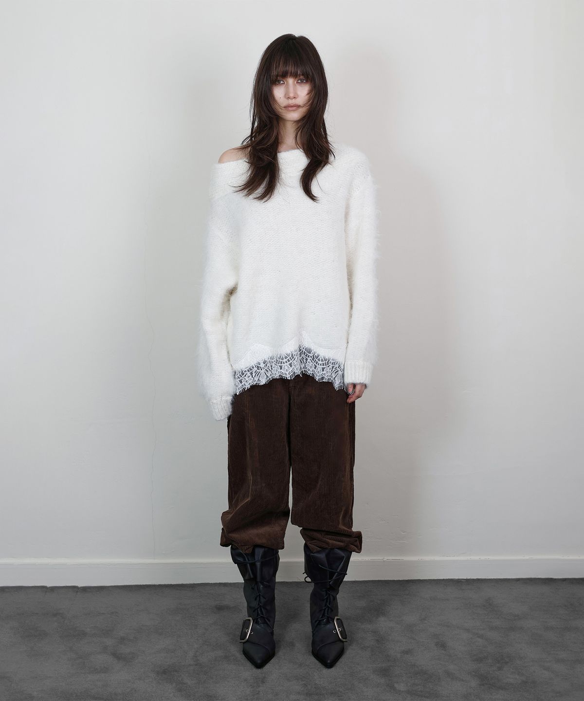 로타입(ROUGHTYPE) Off-shoulder Lace Knit - Ivory