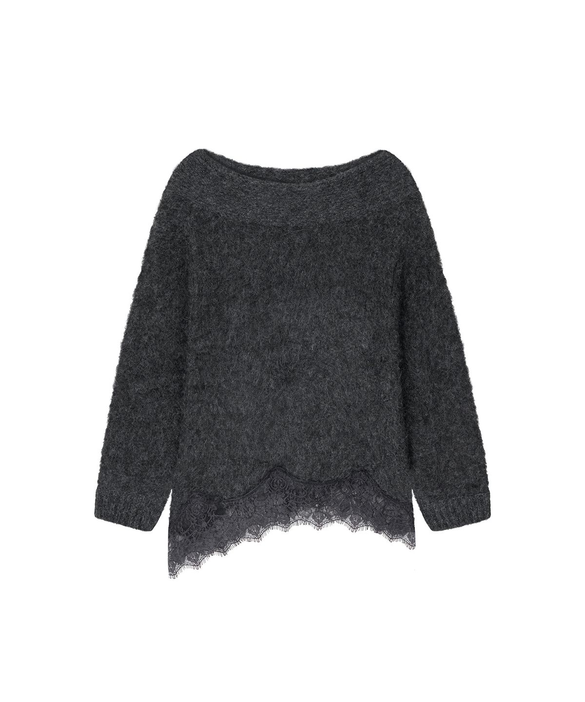 로타입(ROUGHTYPE) Off-shoulder Lace Knit - Charcoal