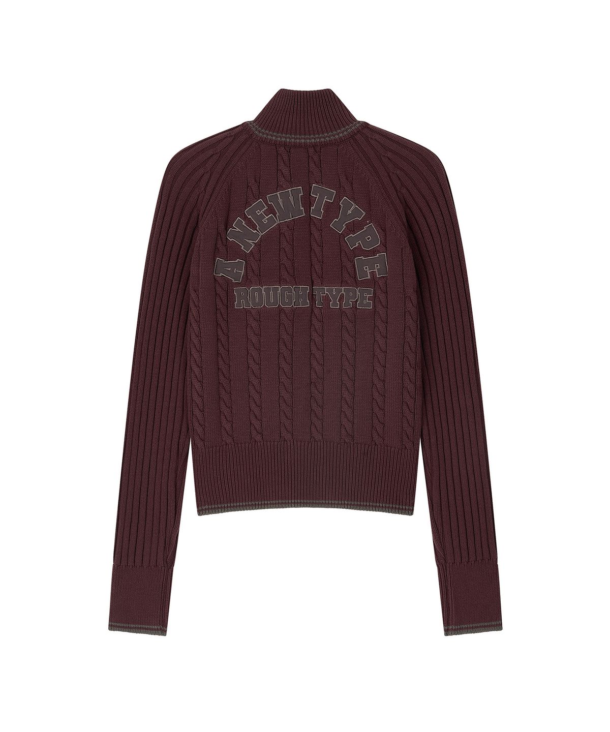 로타입(ROUGHTYPE) Bold Raglan Applique Knit Zip-up - Burgundy