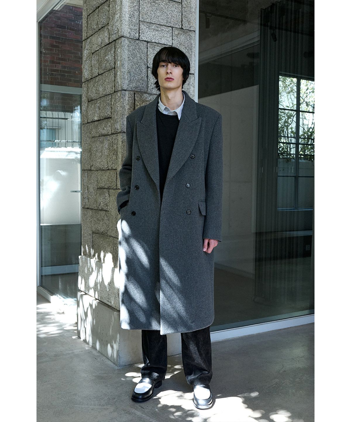 유체 프레타 포르테(YOUCHE PRET A PORTER) SI DOUBLE BREASTED COAT Charcoal Melange