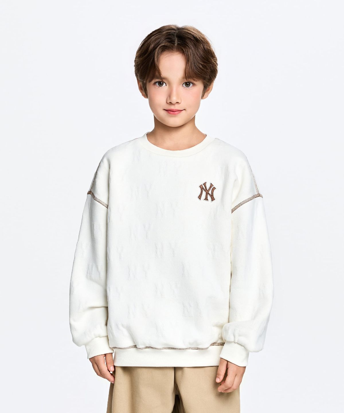 엠엘비 키즈(MLB KIDS) 스트릿 모노그램 JQD 기모 맨투맨 NY (Ivory)