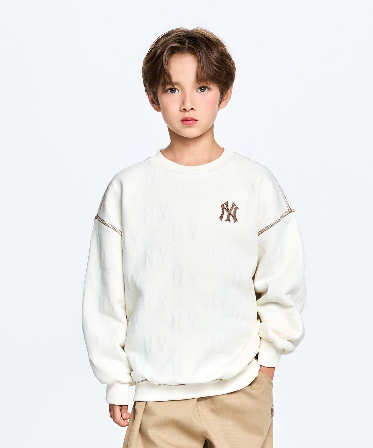 엠엘비 키즈(MLB KIDS) 스트릿 모노그램 JQD 기모 맨투맨 NY (Ivory)
