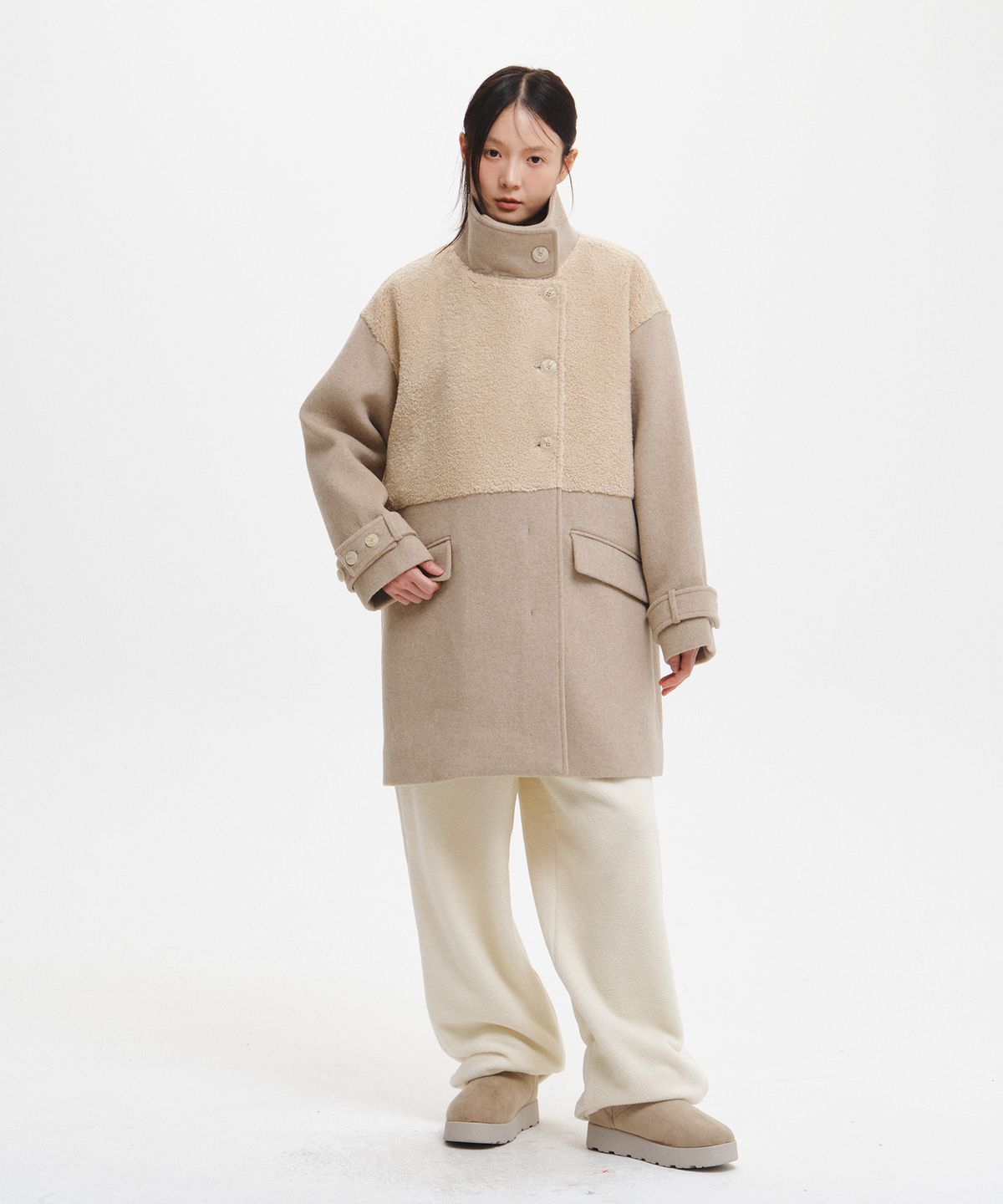 제너럴아이디어(GENERALIDEA) [아르노] 시어링 콤비 하프코트 [2COL] / GF4LCT518