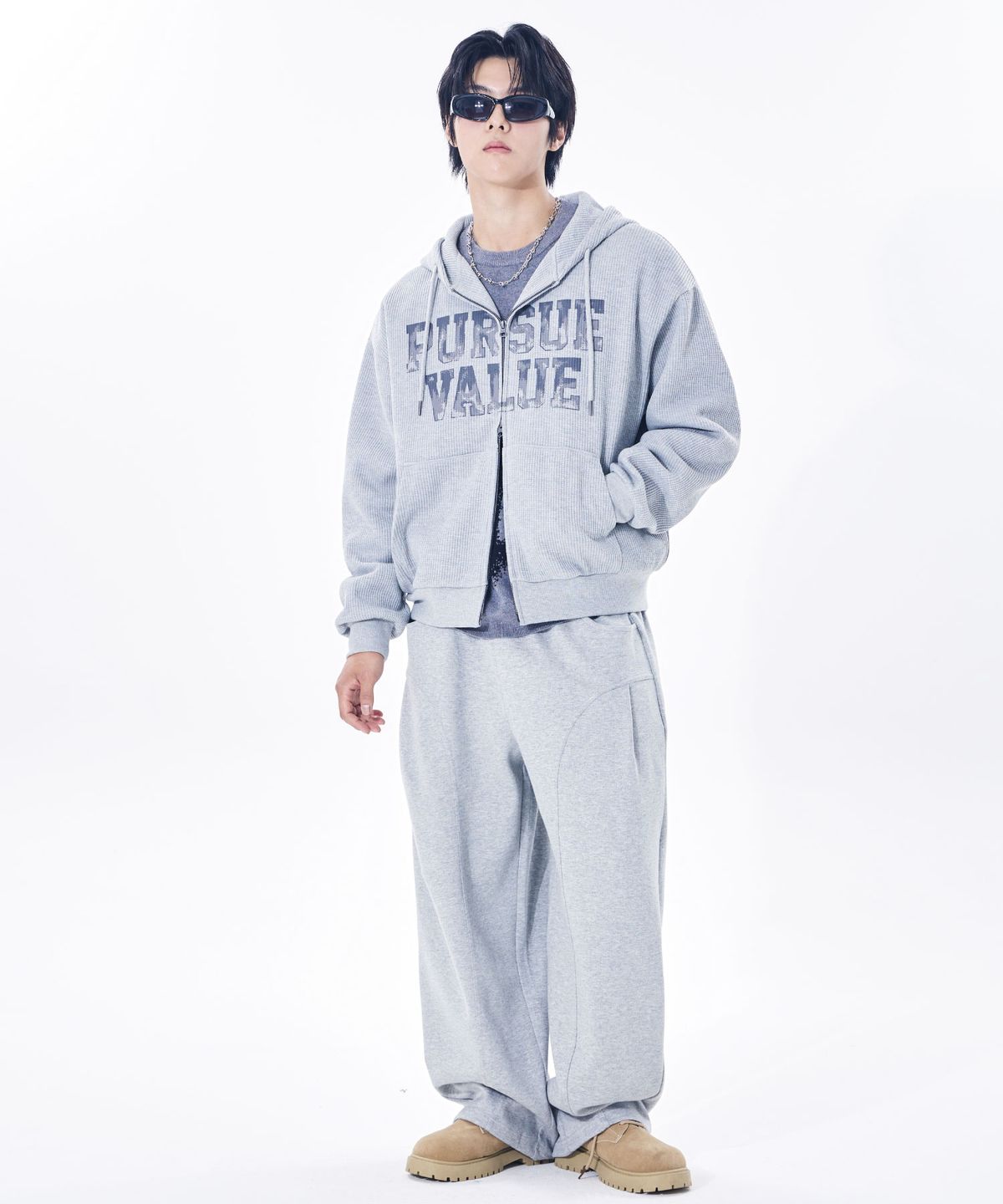 벙커버스터(BUNKERBUSTER) 스노우 레터링 와플 후드 집업 MQ3TU657_MELANGE GREY
