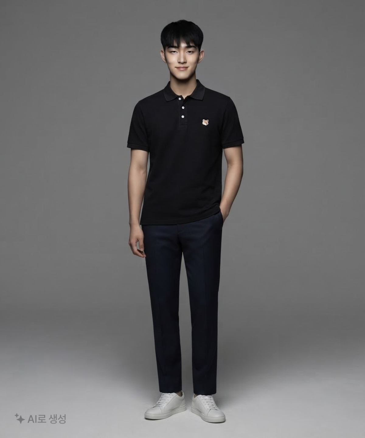 메종 키츠네(MAISON KITSUNE) 폭스 헤드 패치 레귤러 반소매 폴로 셔츠 M