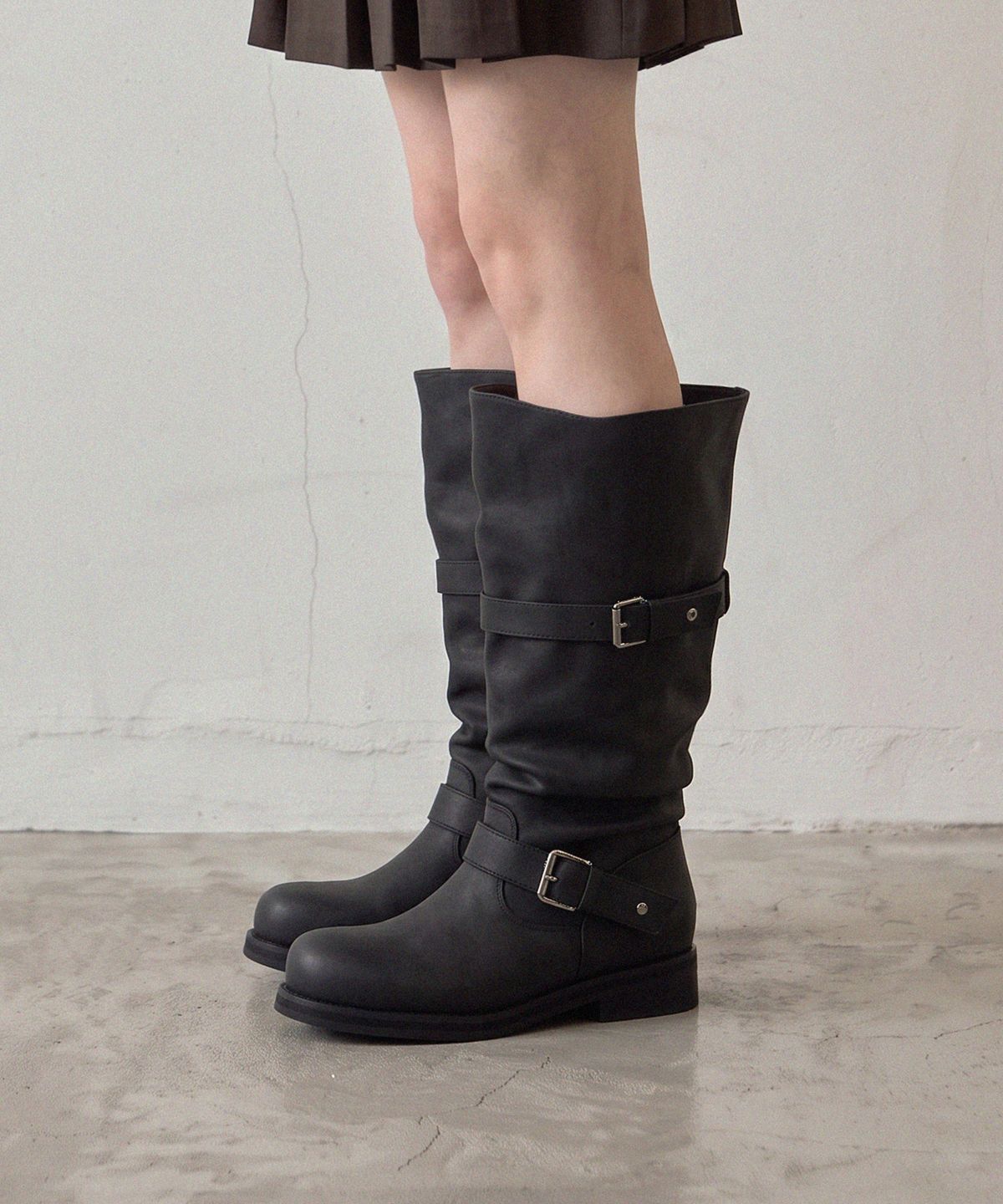 프리플라(FRI FLA) ljh1038 Double Buckle Slouchy Long Boots - 2 Colors