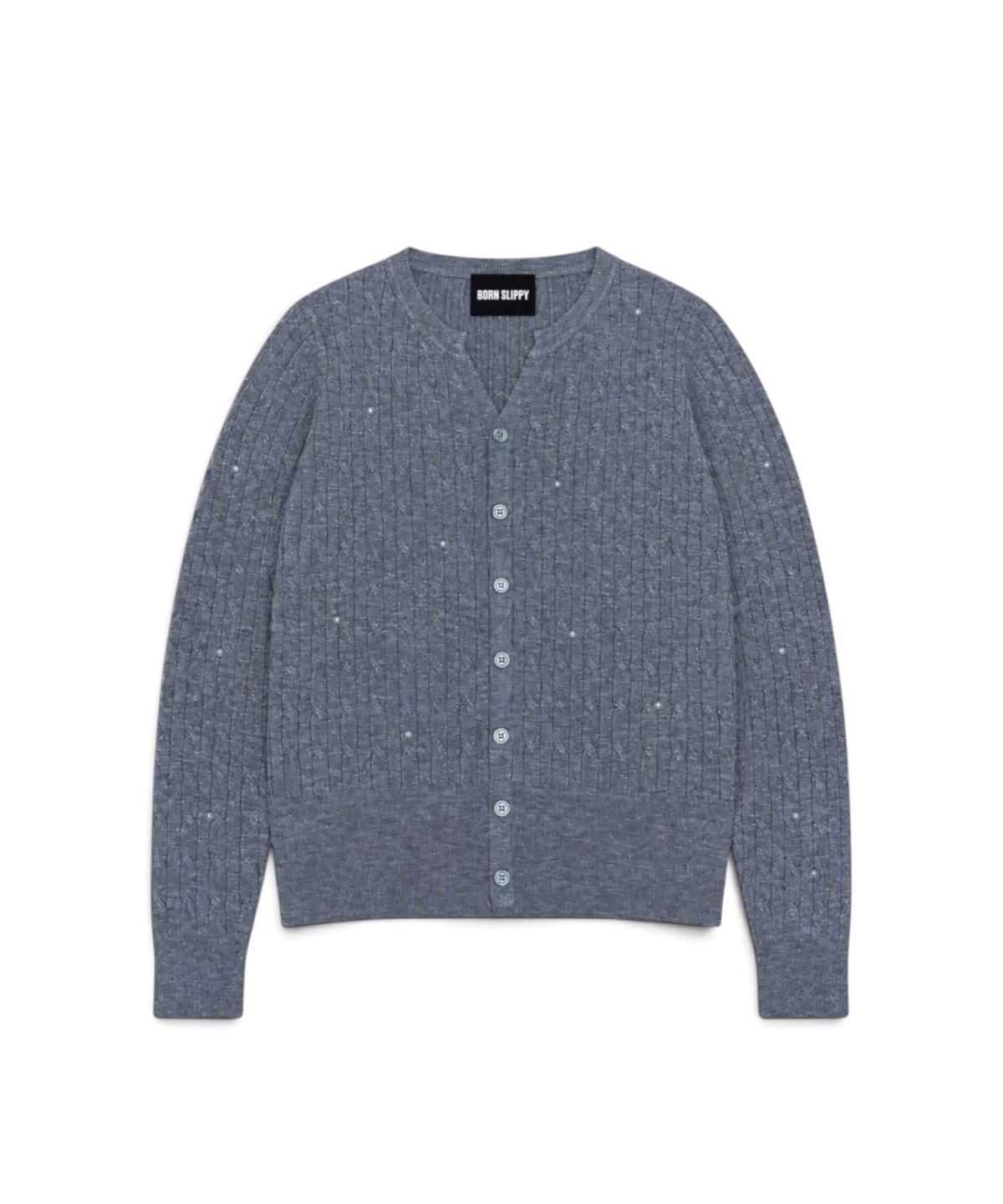 본슬리피(BORN SLIPPY) Pearl Stud Cable Knit Cardigan (Gray)