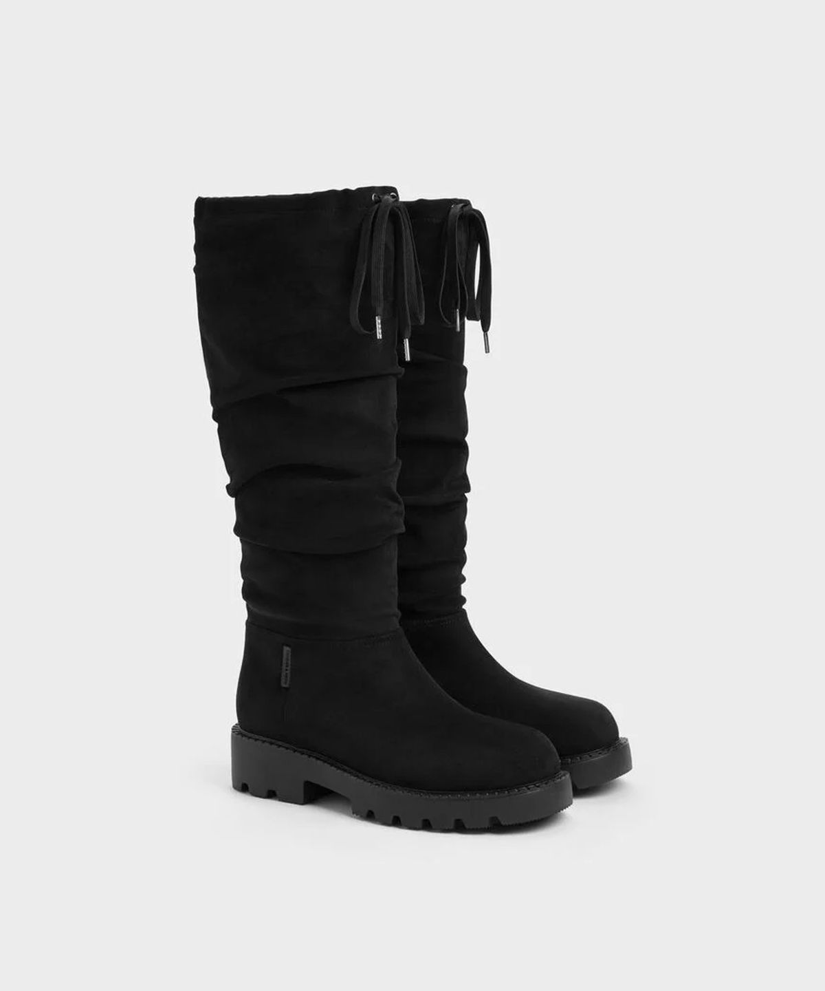 찰스앤키스(CHARLES & KEITH) 인조 스웨이드 셔링 드로스트링 니하이 부츠 2colors CK1-90920188