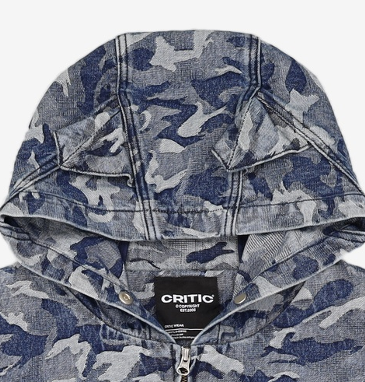 크리틱(CRITIC) DEVIL EARS CAMO WASHING SET UP DENIM HOODY ZIP UP BLUE XL