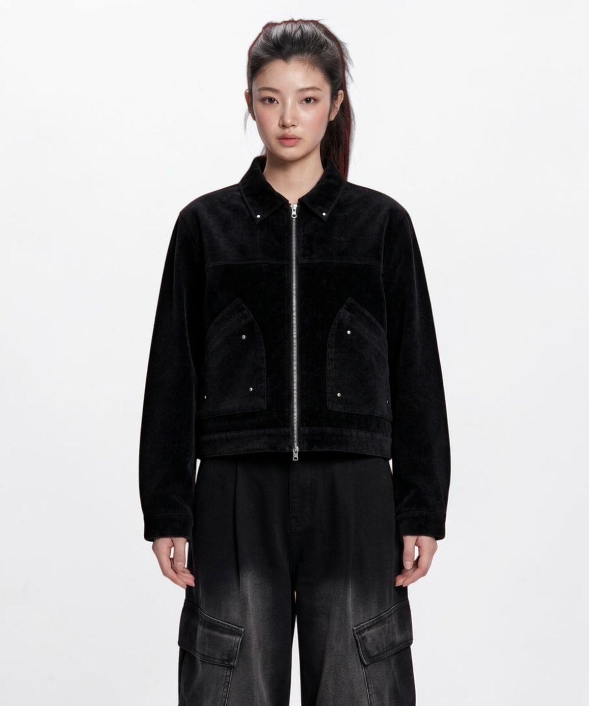 본슬리피(BORN SLIPPY) Midnight Velvet Zip Jacket (Black)