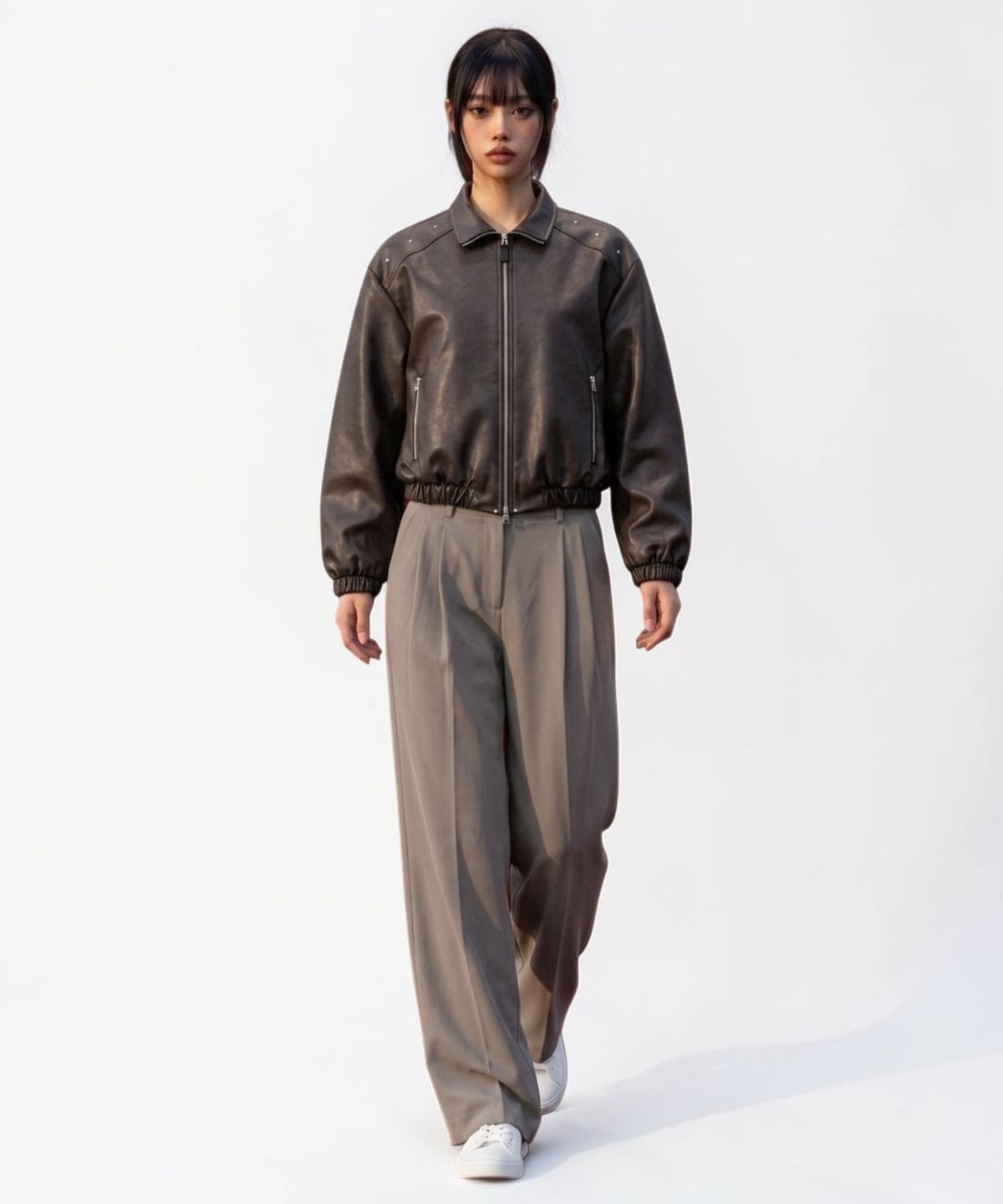 본슬리피(BORN SLIPPY) Crystal Stud Noir Leather Blouson (Brown)