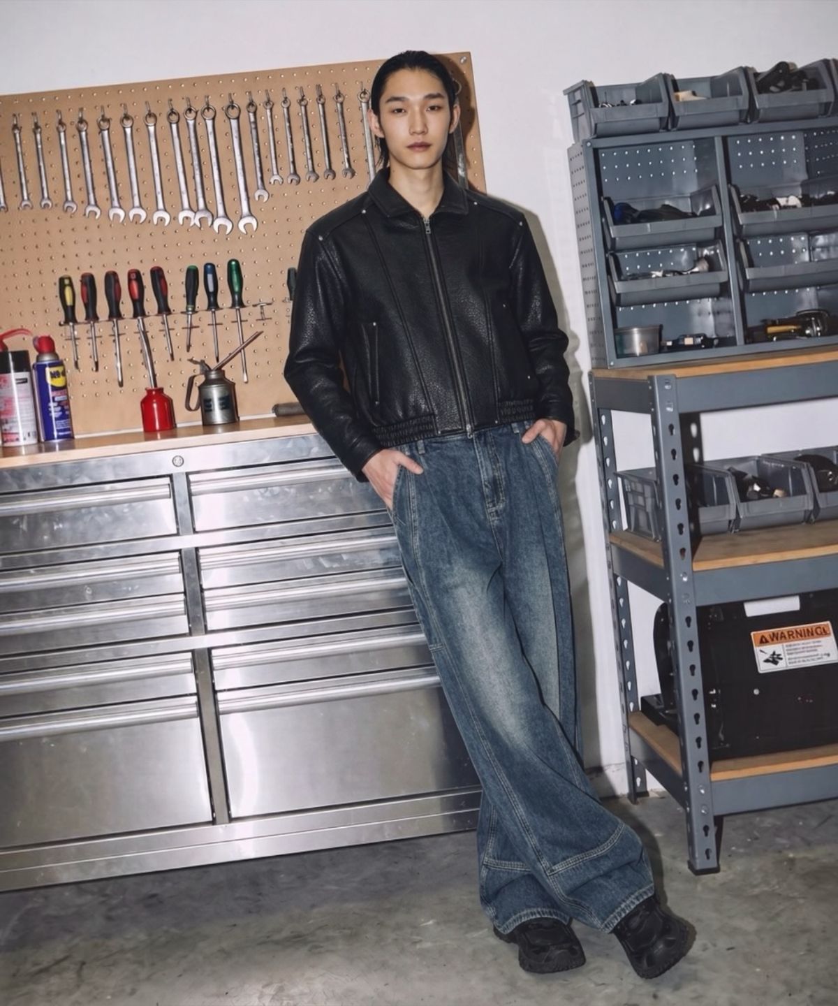 본슬리피(BORN SLIPPY) Sexy Wolf Grain Leather Blouson (Black)