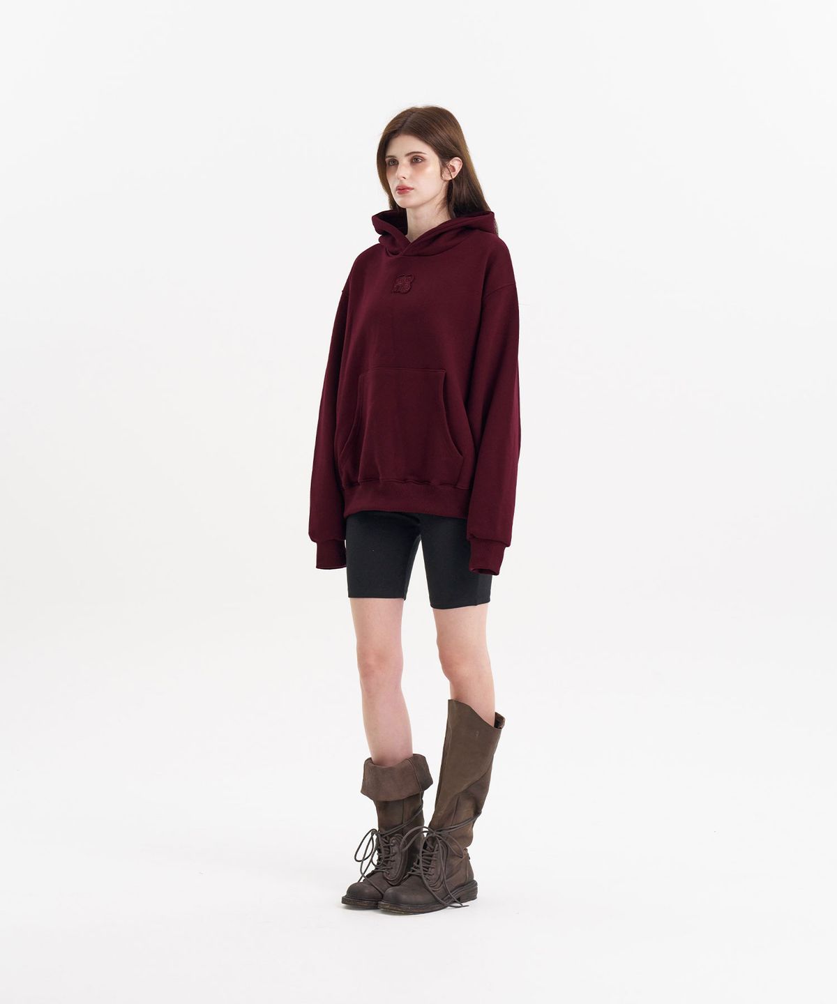 우네(OONE) Cotton Logo Applique Hoodie_Plum