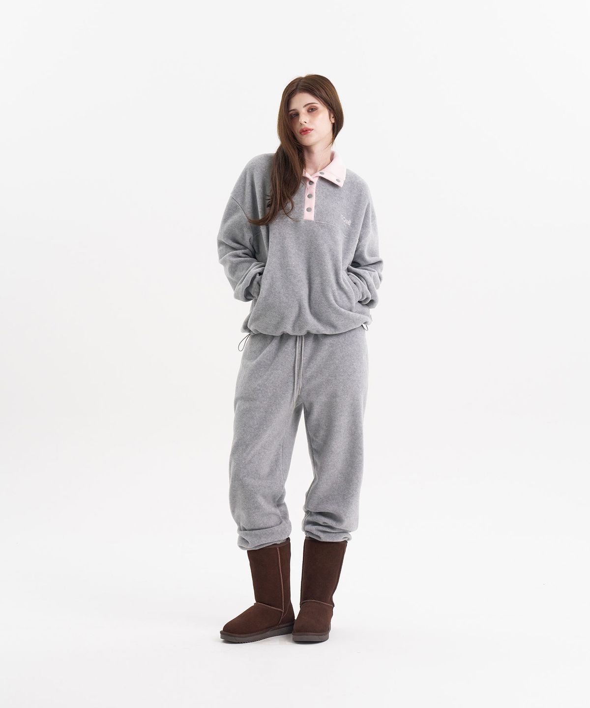 우네(OONE) Fleece Contrast Jogger Pants_Black
