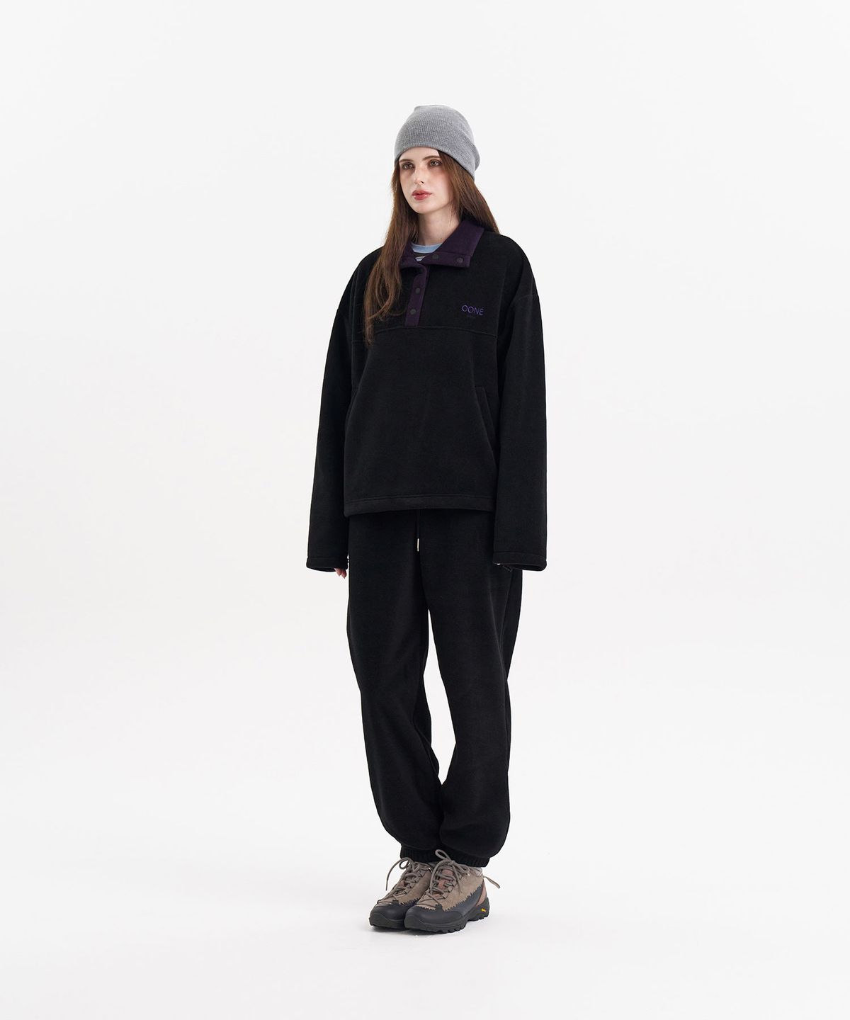 우네(OONE) Fleece Contrast Anorak_Black