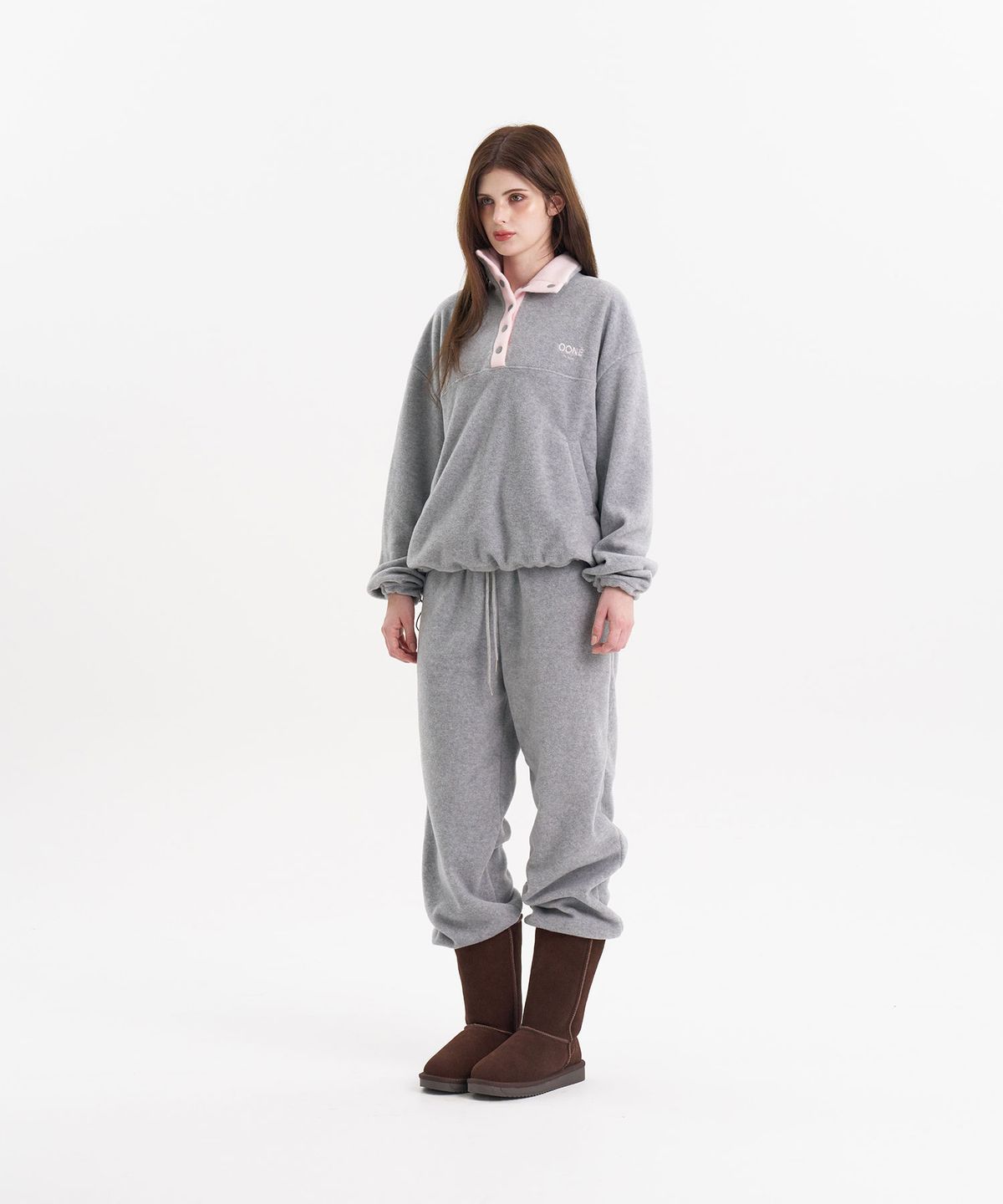 우네(OONE) Fleece Contrast Anorak_Melange Grey