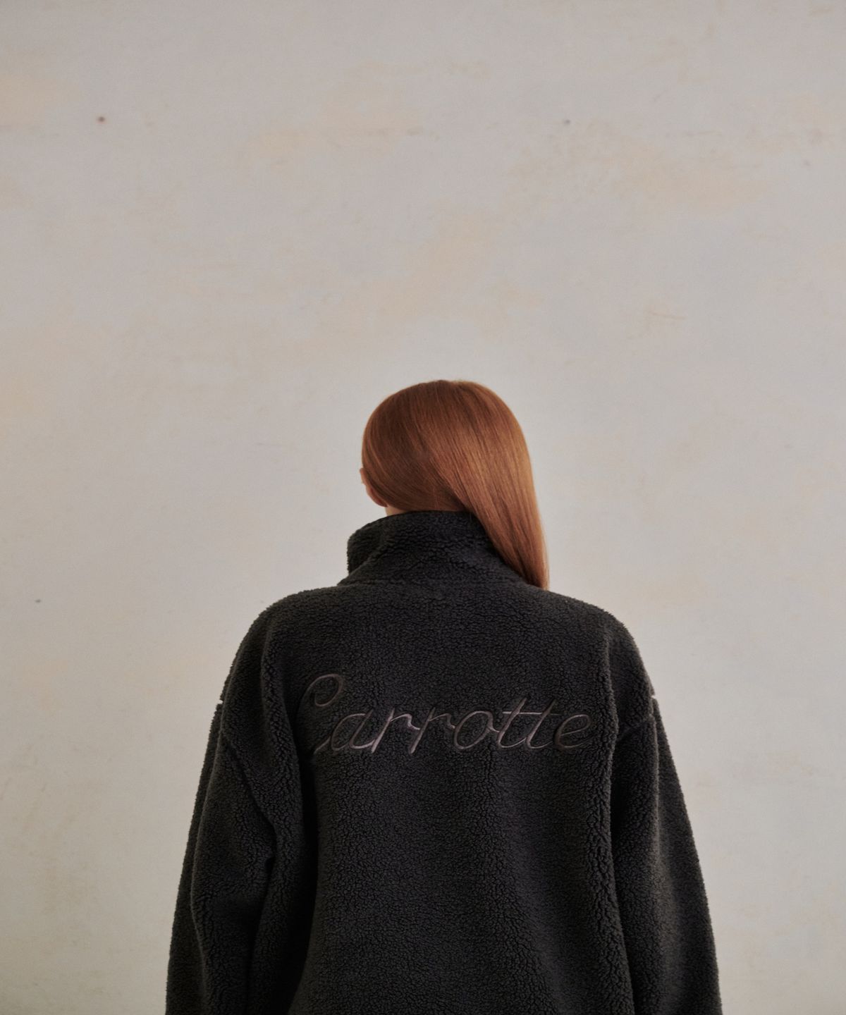 까롯(CARROTTE) Contrast Check Fleece Jacket, Charcoal