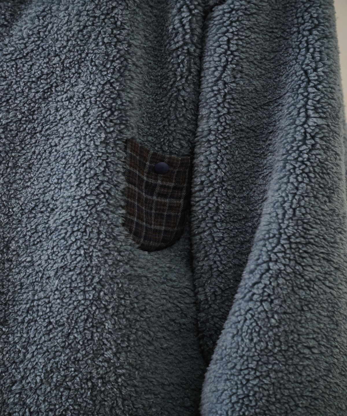 까롯(CARROTTE) Contrast Check Fleece Jacket, Blue
