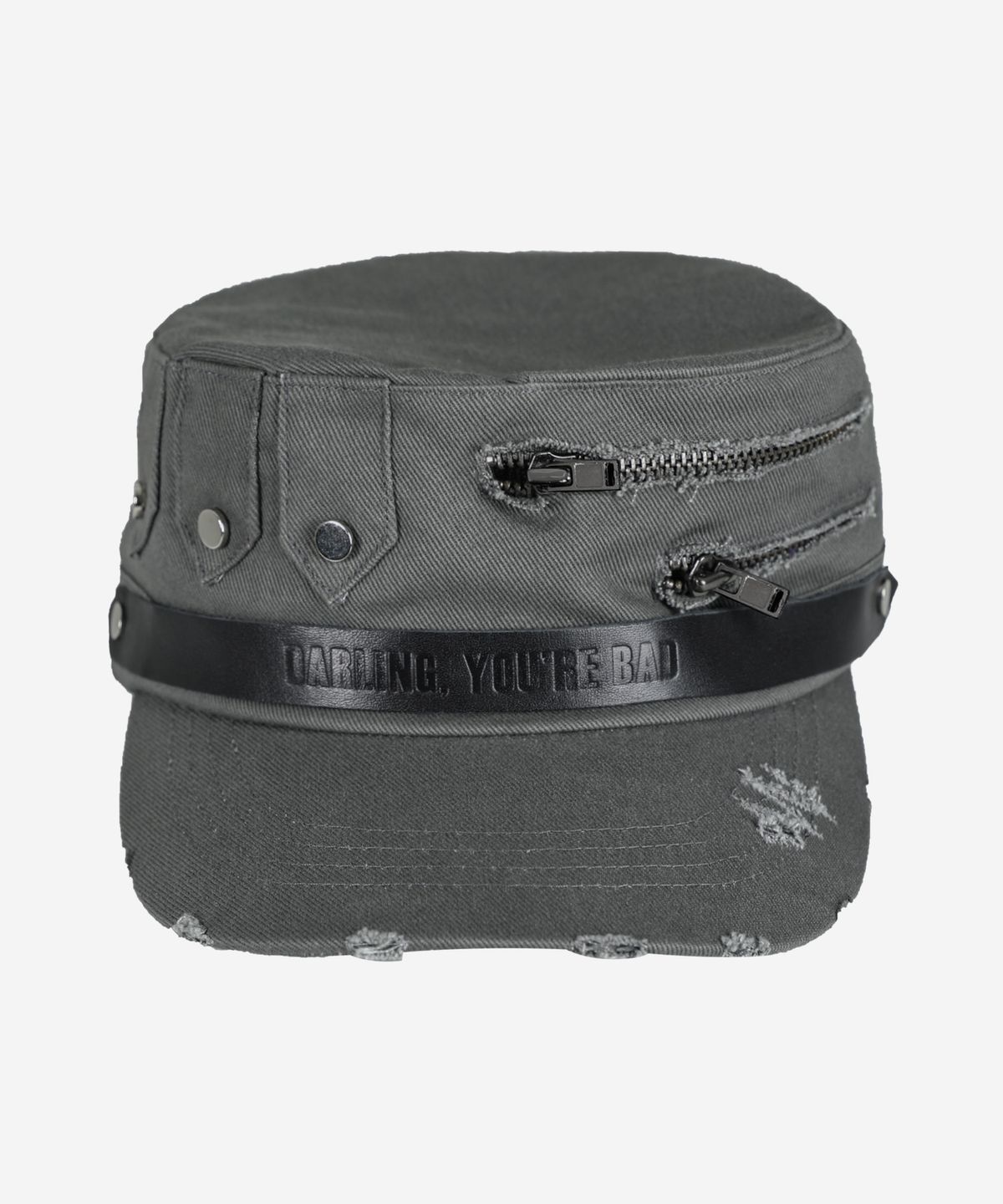 달링유어배드(DARLING, YOU'RE BAD) Double-Zip Military Cap #Grayish Khaki