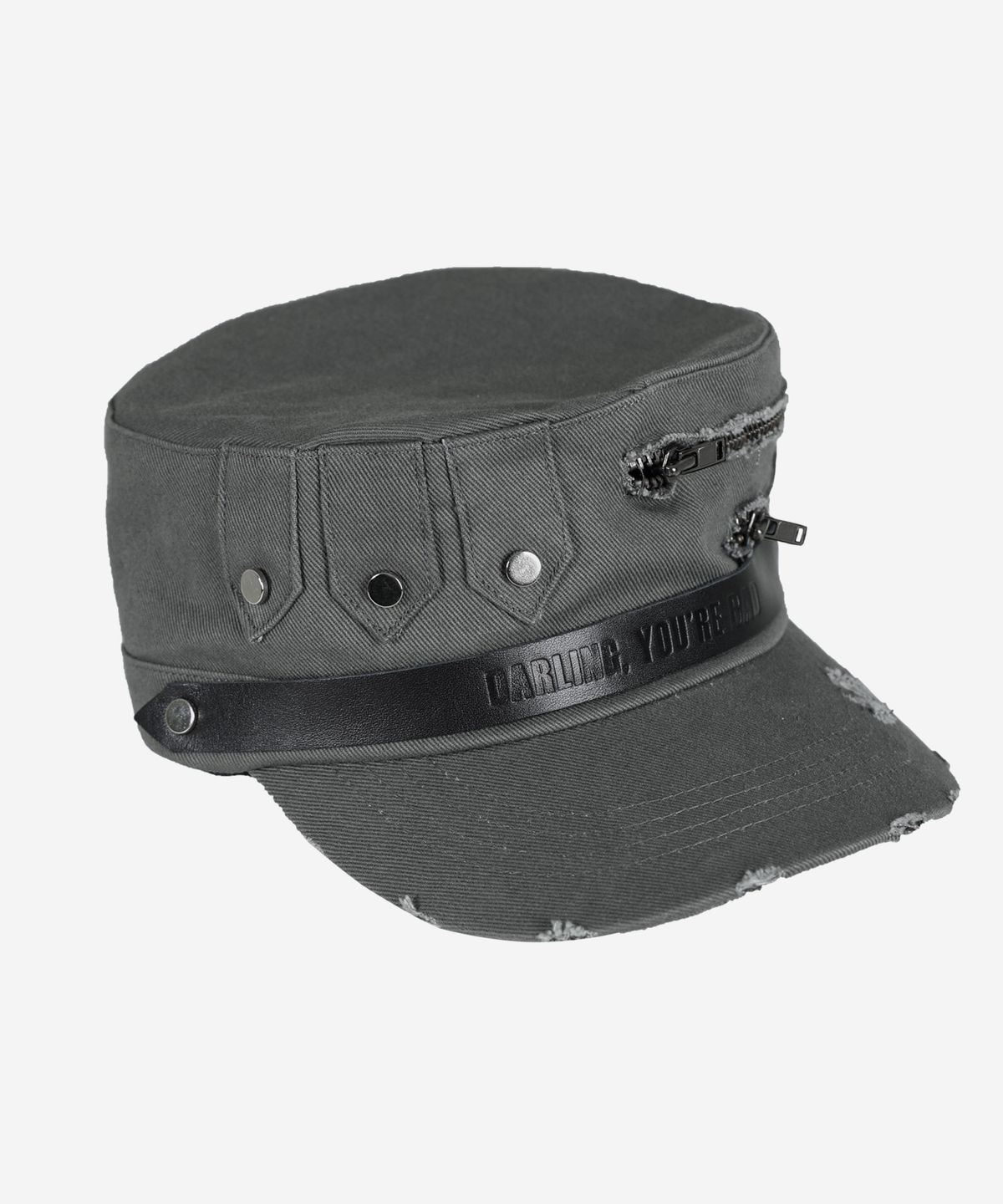 달링유어배드(DARLING, YOU'RE BAD) Double-Zip Military Cap #Grayish Khaki