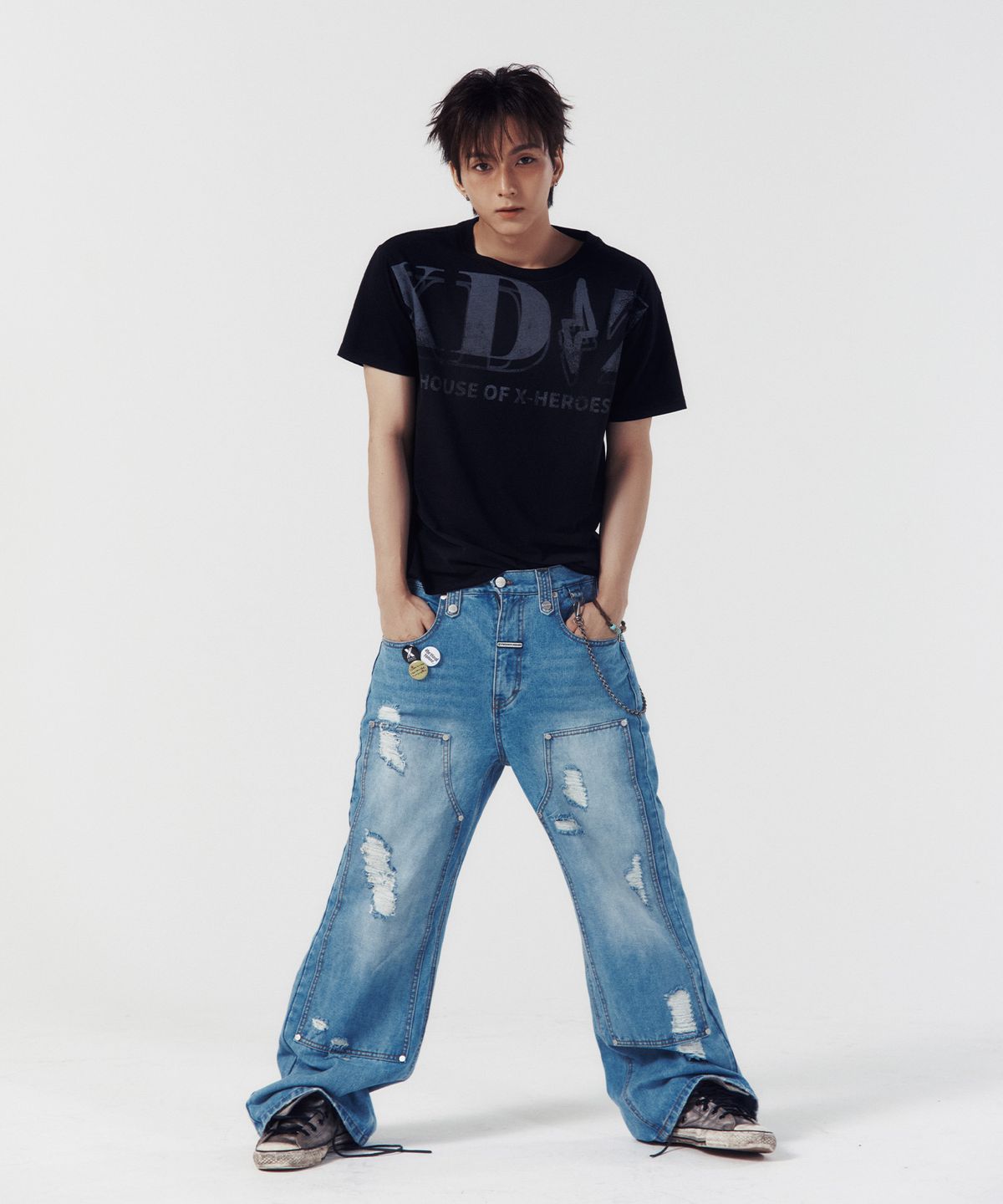 더바이닐하우스(THEVINYLHOUSE) [더바이닐하우스 X 엑디즈] FADED LOGO TEE BLACK