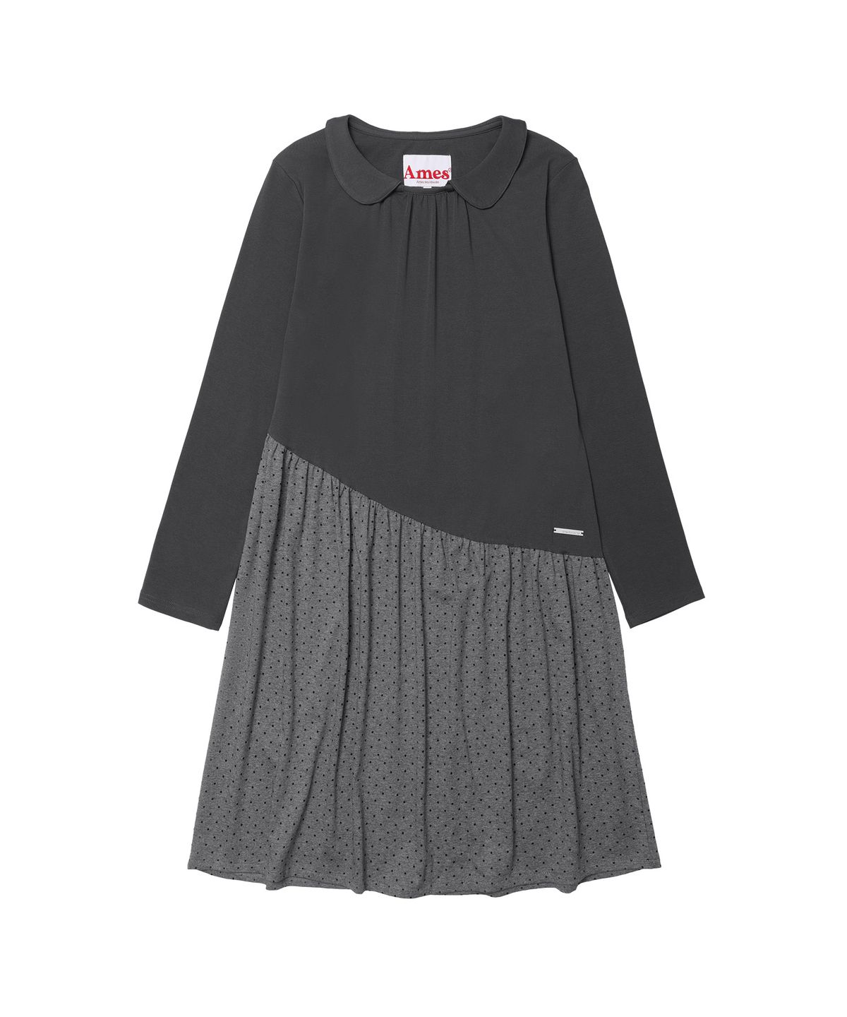 아메스 월드와이드(AMES-WORLDWIDE) DOT SHIRRING UNBALANCE DRESS CHARCOAL
