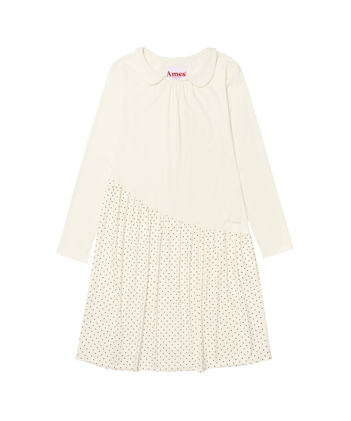 아메스 월드와이드(AMES-WORLDWIDE) DOT SHIRRING UNBALANCE DRESS CREAM