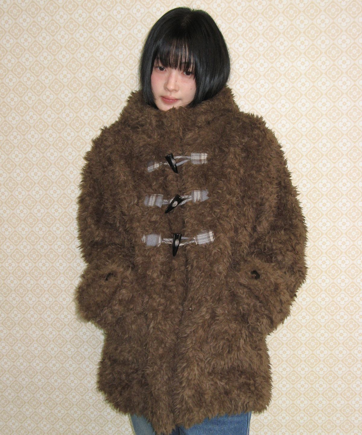 아메스 월드와이드(AMES-WORLDWIDE) DUFFLE TEDDY FUR COAT BROWN