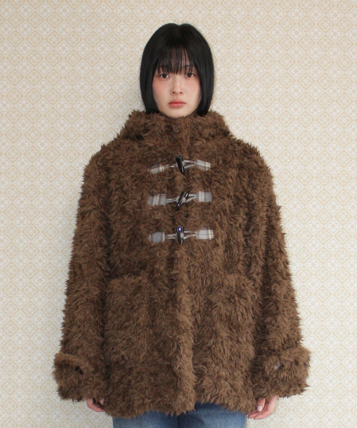 아메스 월드와이드(AMES-WORLDWIDE) DUFFLE TEDDY FUR COAT BROWN