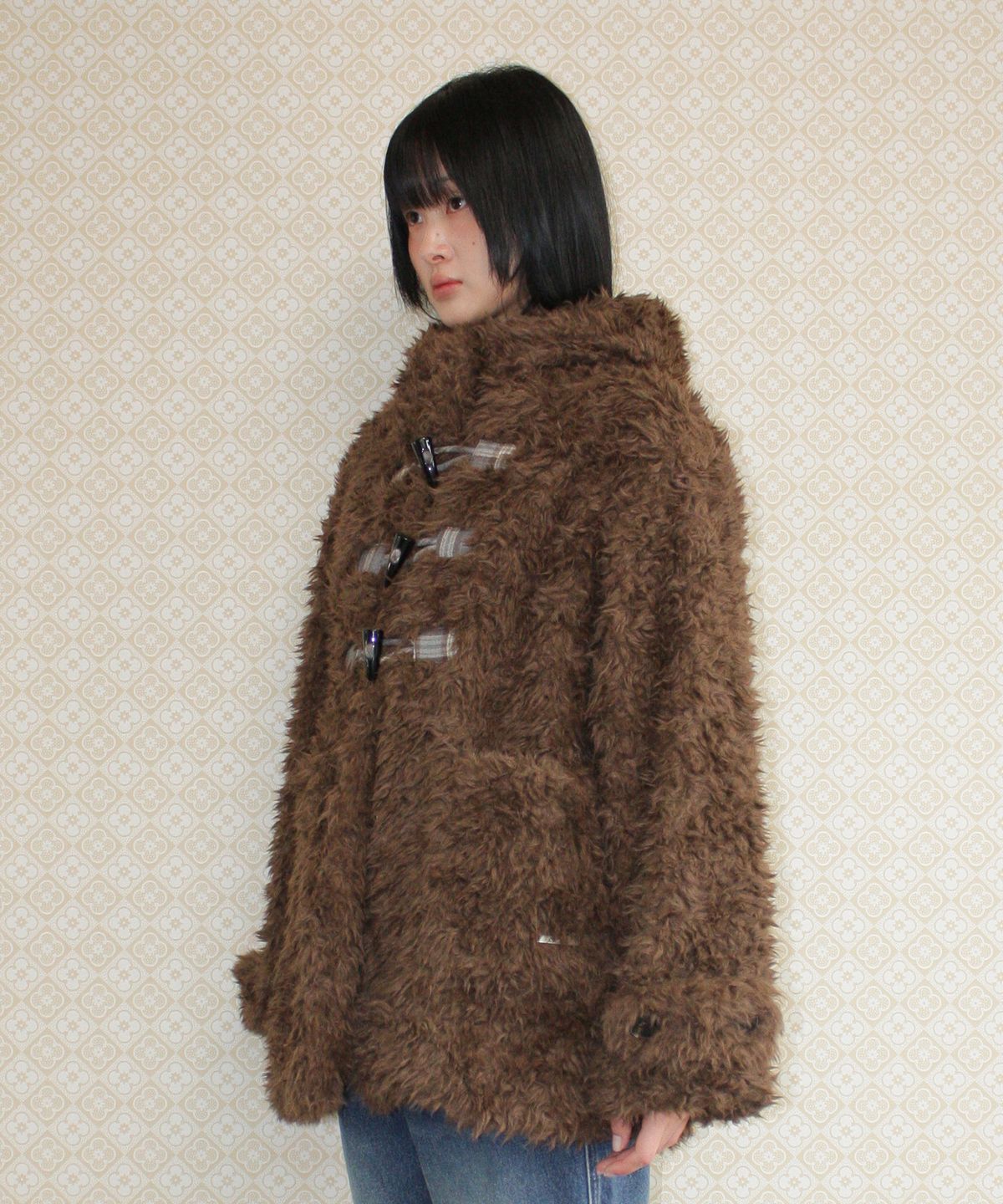 아메스 월드와이드(AMES-WORLDWIDE) DUFFLE TEDDY FUR COAT BROWN