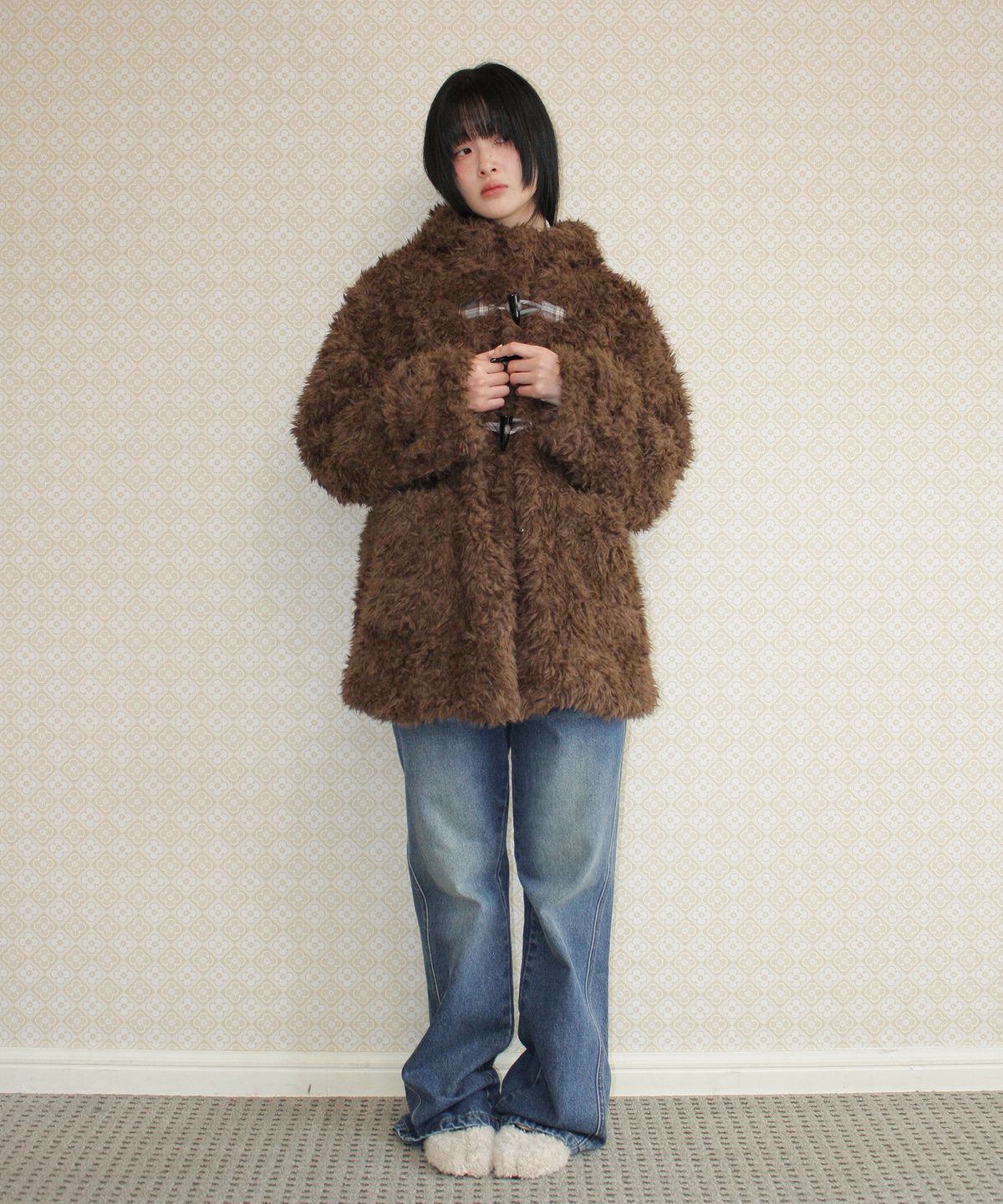 아메스 월드와이드(AMES-WORLDWIDE) DUFFLE TEDDY FUR COAT BROWN